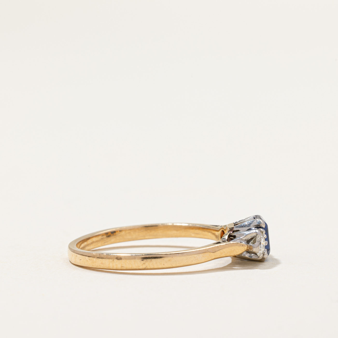 Three Stone Sapphire & Diamond Ring | 0.60ct, 0.16ctw | SZ 7.25