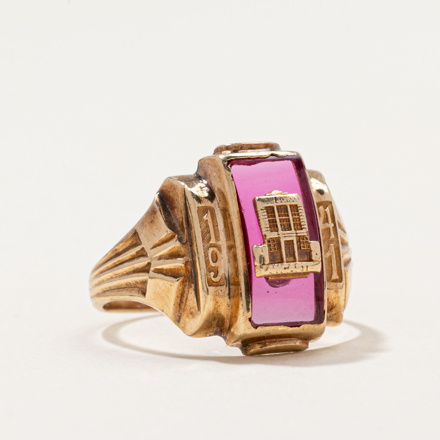 1941 Rectangle Cut Synthetic Ruby Class Ring | 1.10ct | SZ 5.75