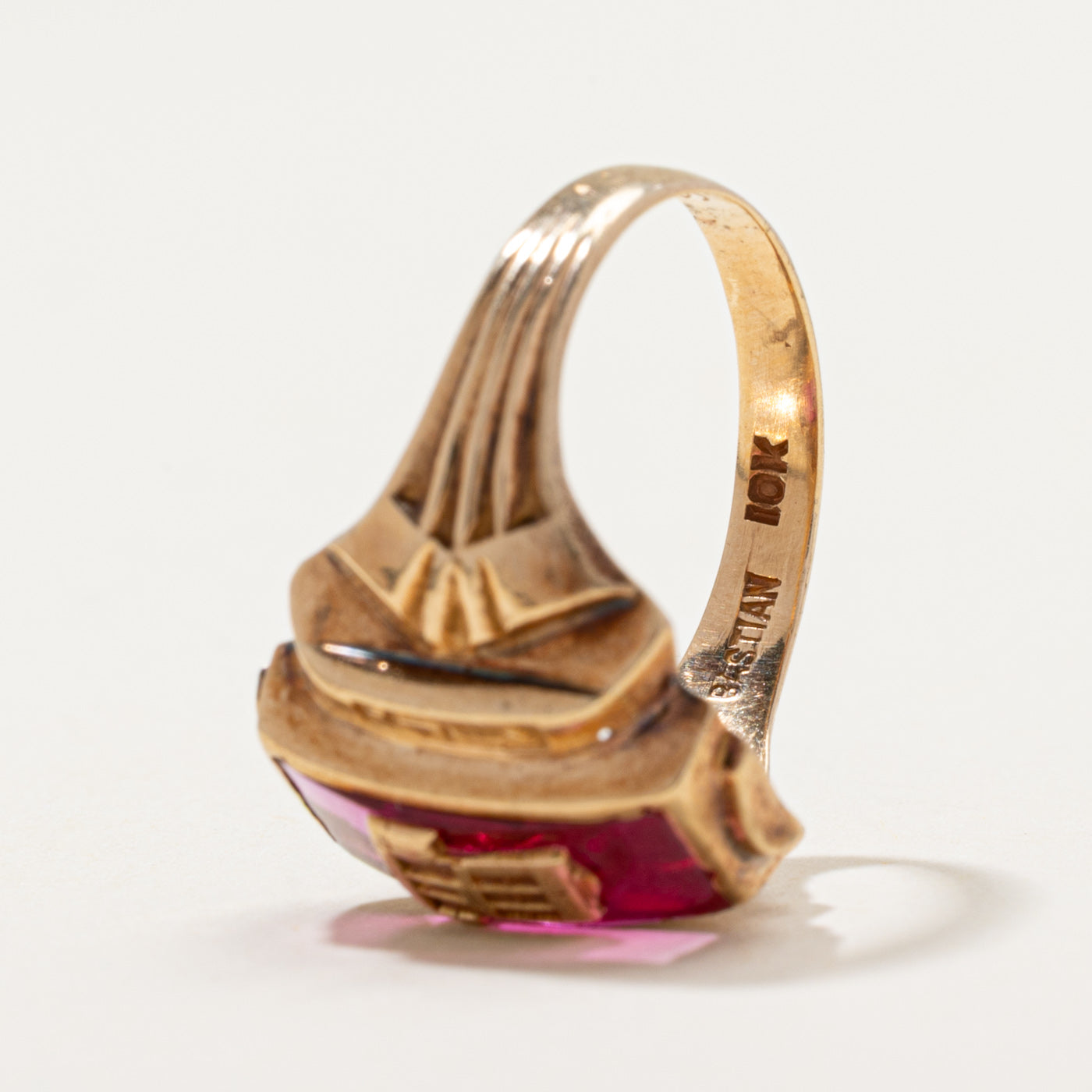 1941 Rectangle Cut Synthetic Ruby Class Ring | 1.10ct | SZ 5.75