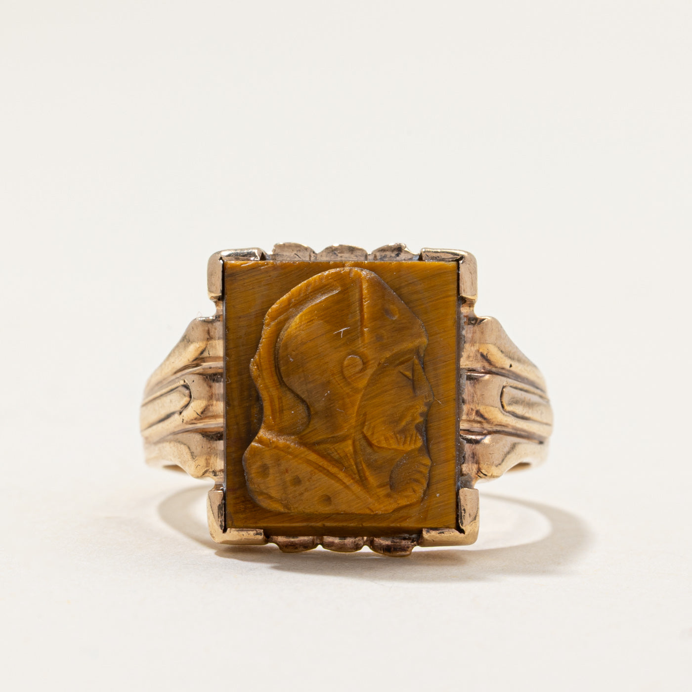 Tigers Eye Quartz Carved Cameo Ring | 7.00ct | SZ 9.75