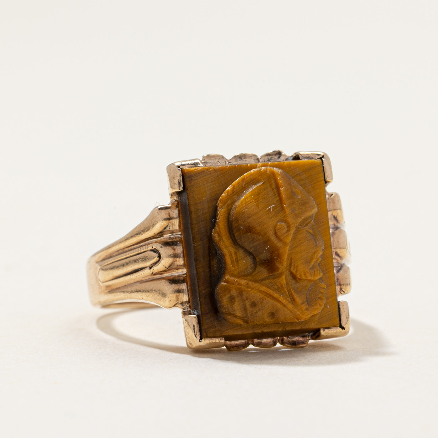 Tigers Eye Quartz Carved Cameo Ring | 7.00ct | SZ 9.75