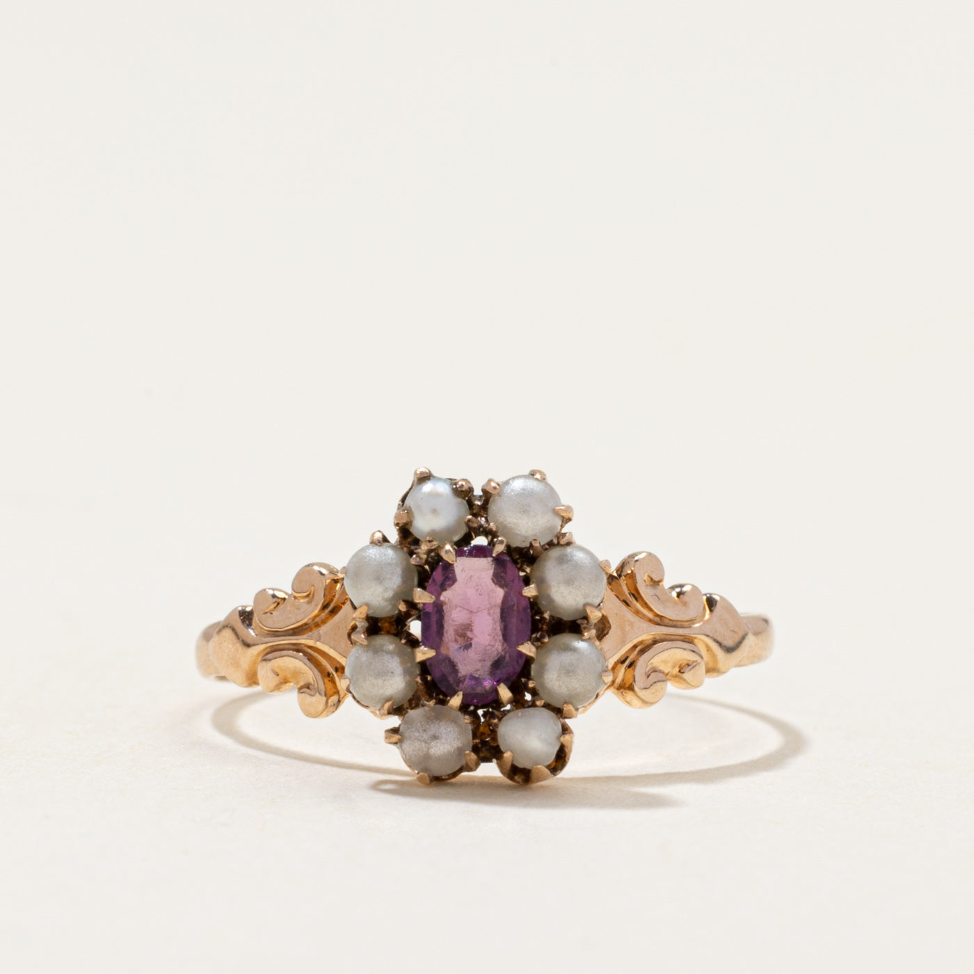 Edwardian Purple Glass & Imitation Pearl Ring | 0.25ctw | SZ 5.25