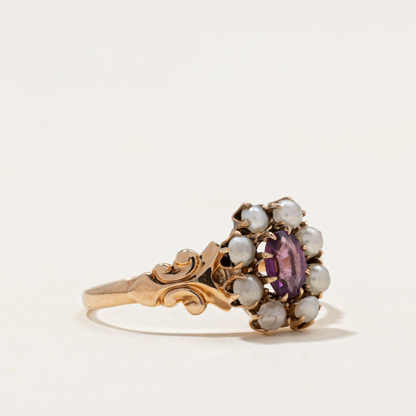 Edwardian Purple Glass & Imitation Pearl Ring | 0.25ctw | SZ 5.25