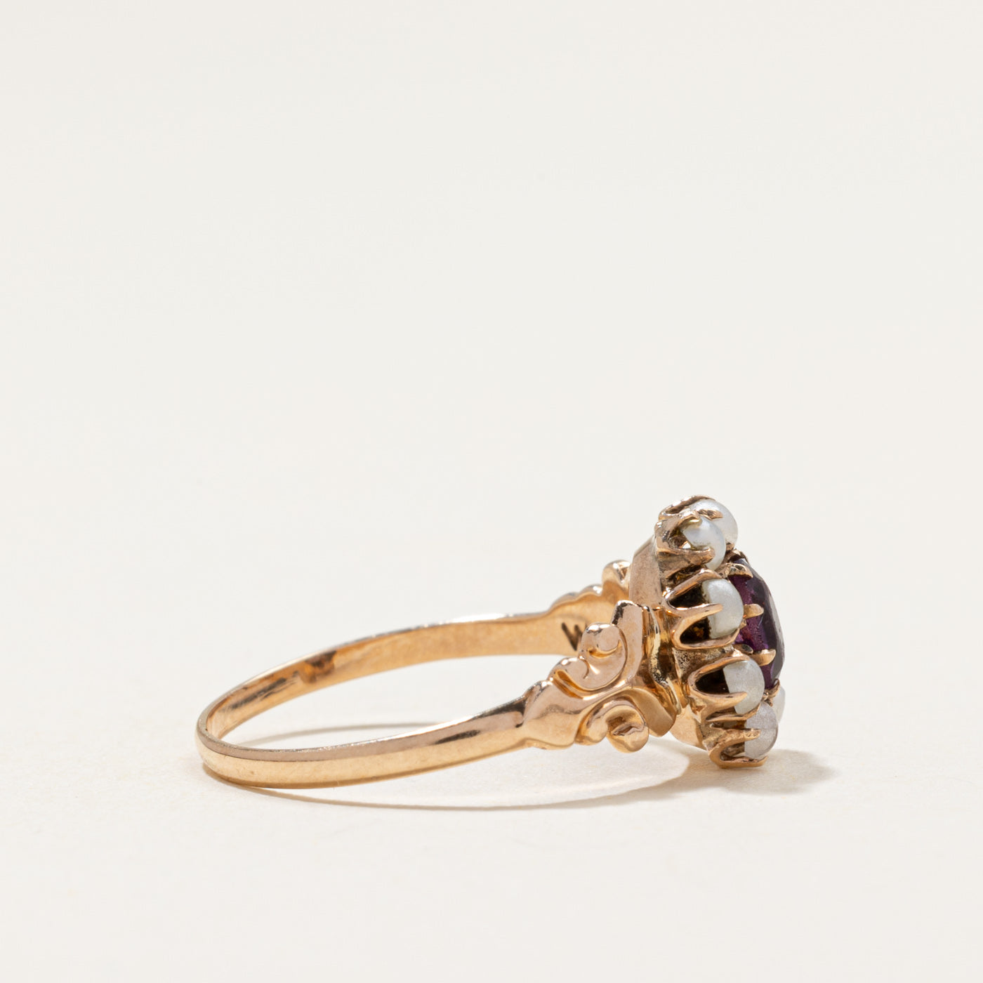 Edwardian Purple Glass & Imitation Pearl Ring | 0.25ctw | SZ 5.25