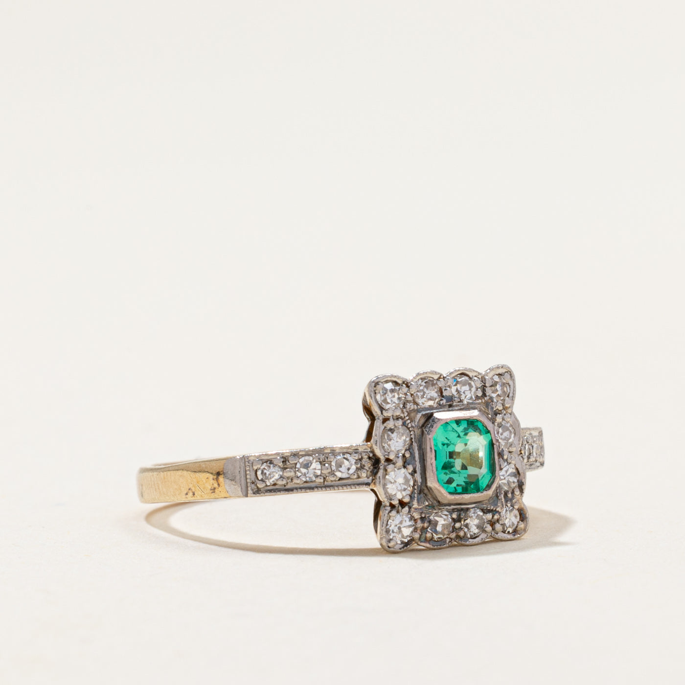 Antique Synthetic Emerald & Diamond Ring | 0.20ctw, 0.22ct | SZ 7.25