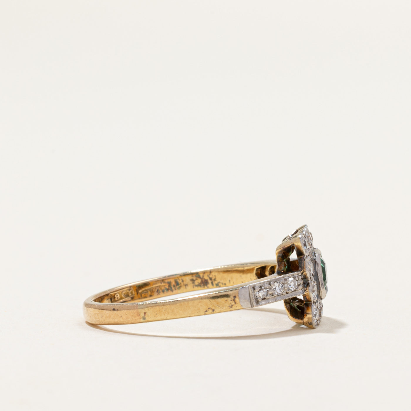 Antique Synthetic Emerald & Diamond Ring | 0.20ctw, 0.22ct | SZ 7.25