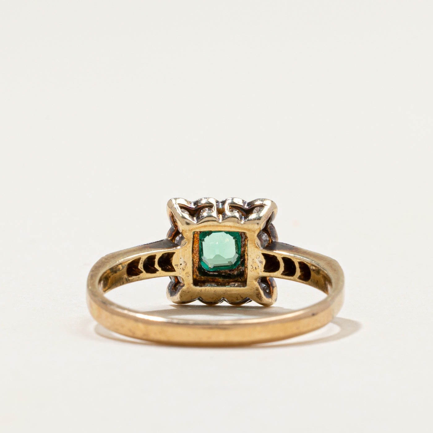 Antique Synthetic Emerald & Diamond Ring | 0.20ctw, 0.22ct | SZ 7.25