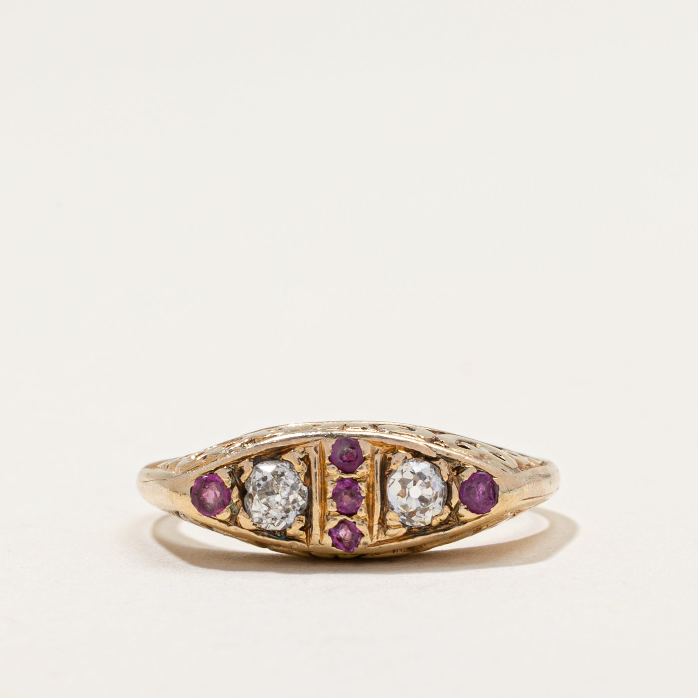 Antique Diamond & Ruby Ring | 0.24ct, 0.09ctw | SZ 7.25