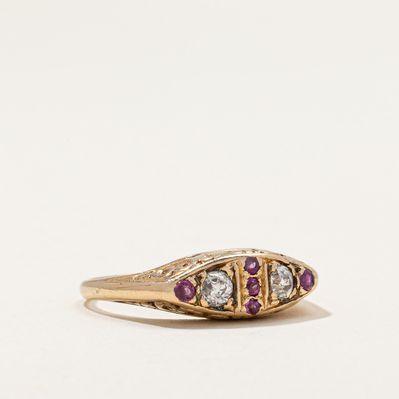 Antique Diamond & Ruby Ring | 0.24ct, 0.09ctw | SZ 7.25