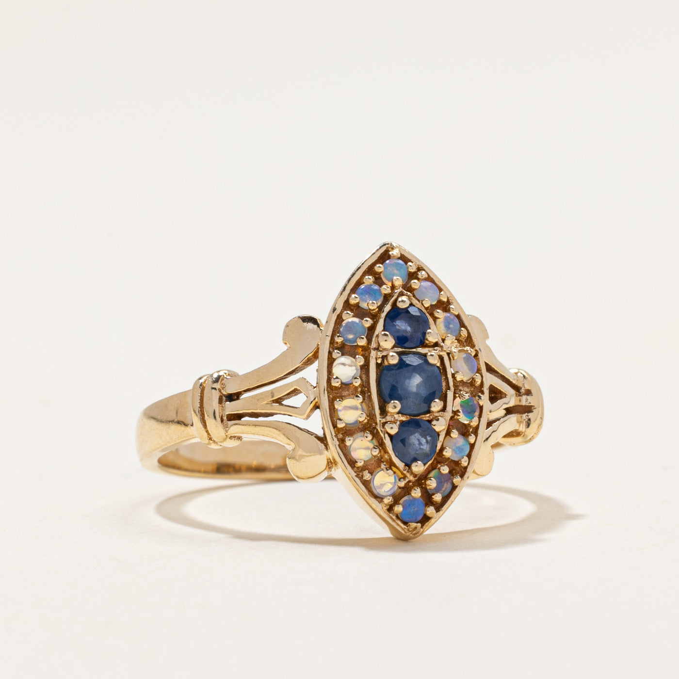 Vintage Sapphire & Opal Marquise Shaped Ring | 0.35ctw | SZ 7.75