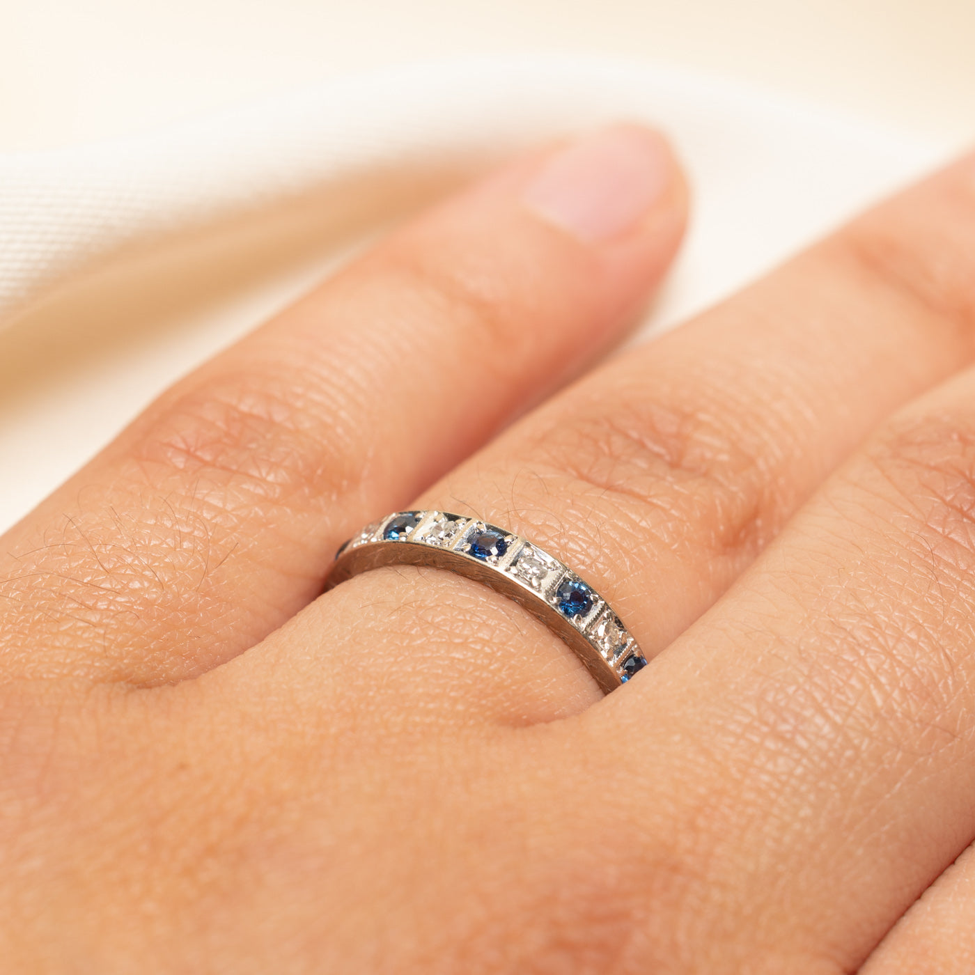 Vintage Sapphire & Diamond Semi Eternity Band | 0.15ctw, 0.04ctw | SZ 7.25