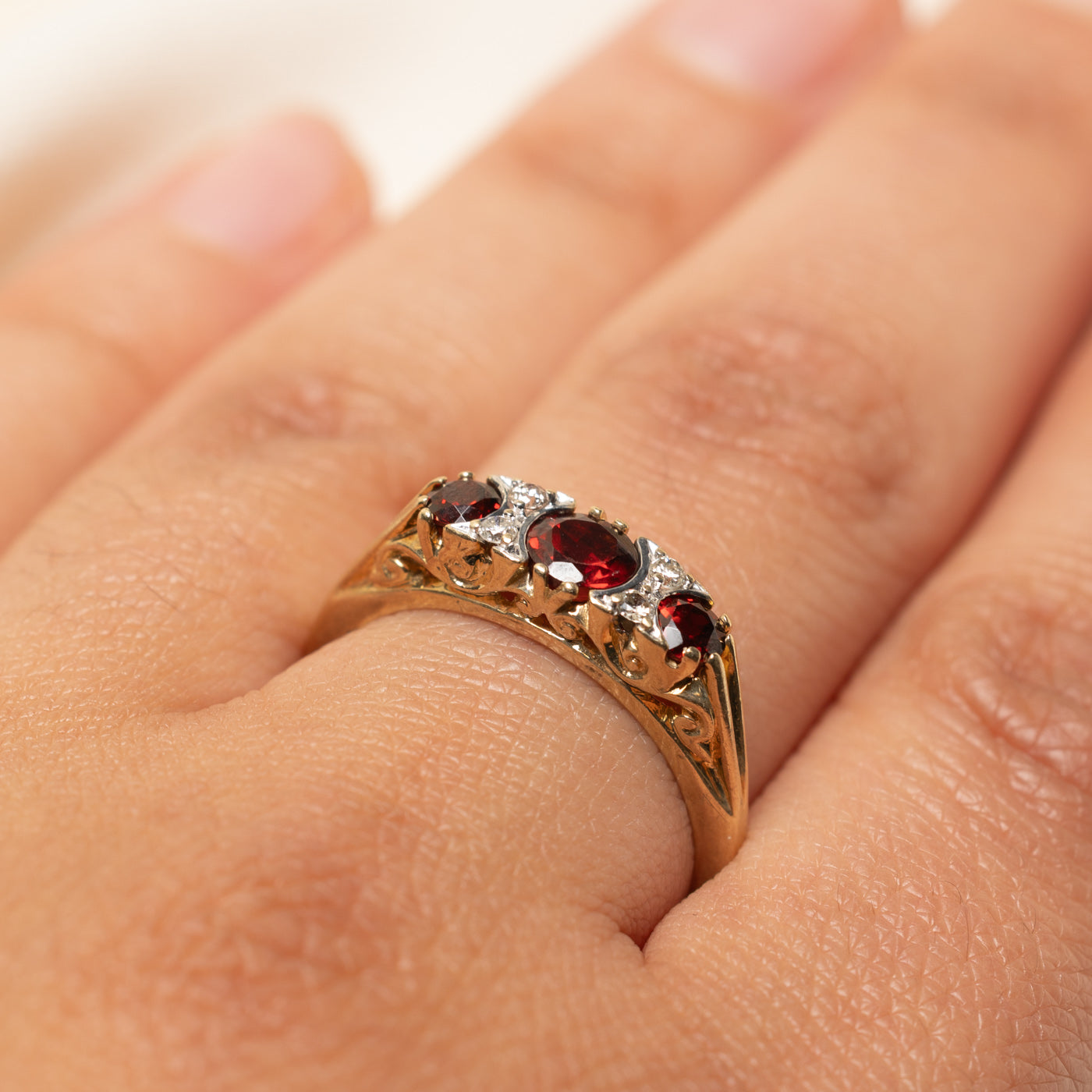 Vintage Garnet & Diamond Ring | 1.00ctw, 0.10ctw | SZ 9