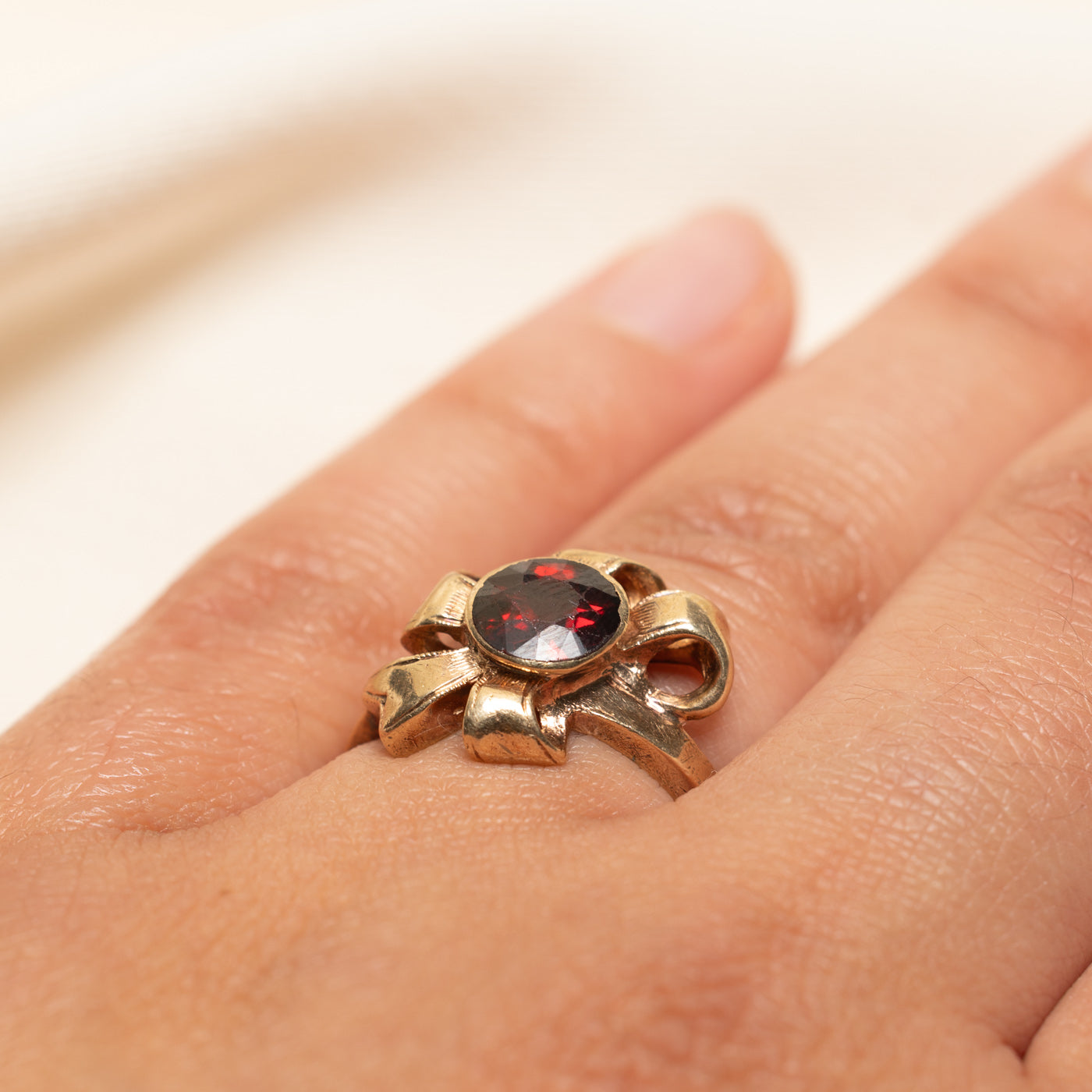 Bezel Set Garnet Bow Ring | 1.40ct | SZ 6.25