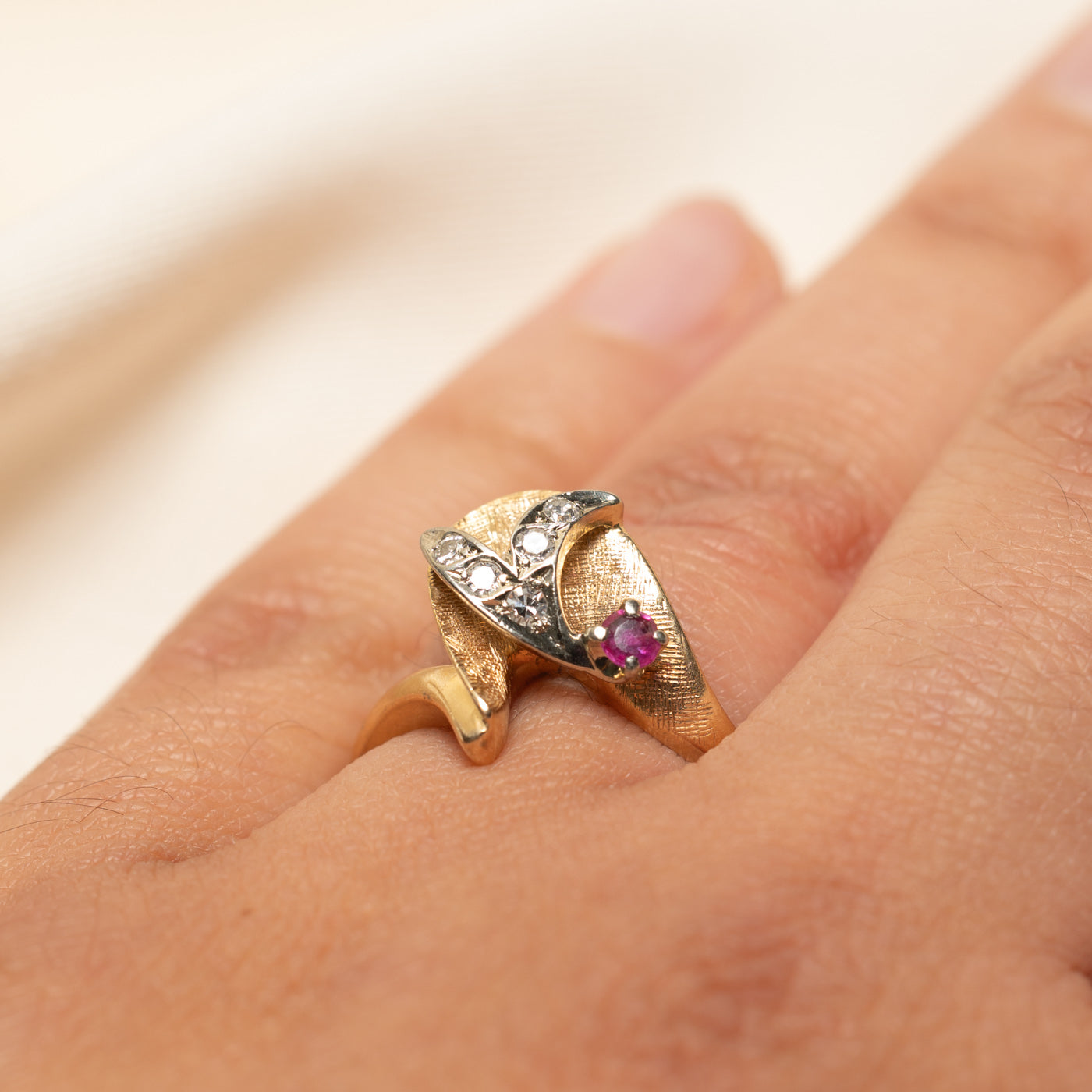 Retro Diamond & Ruby Cocktail Ring | 0.08ctw, 0.09ct | SZ 6.75