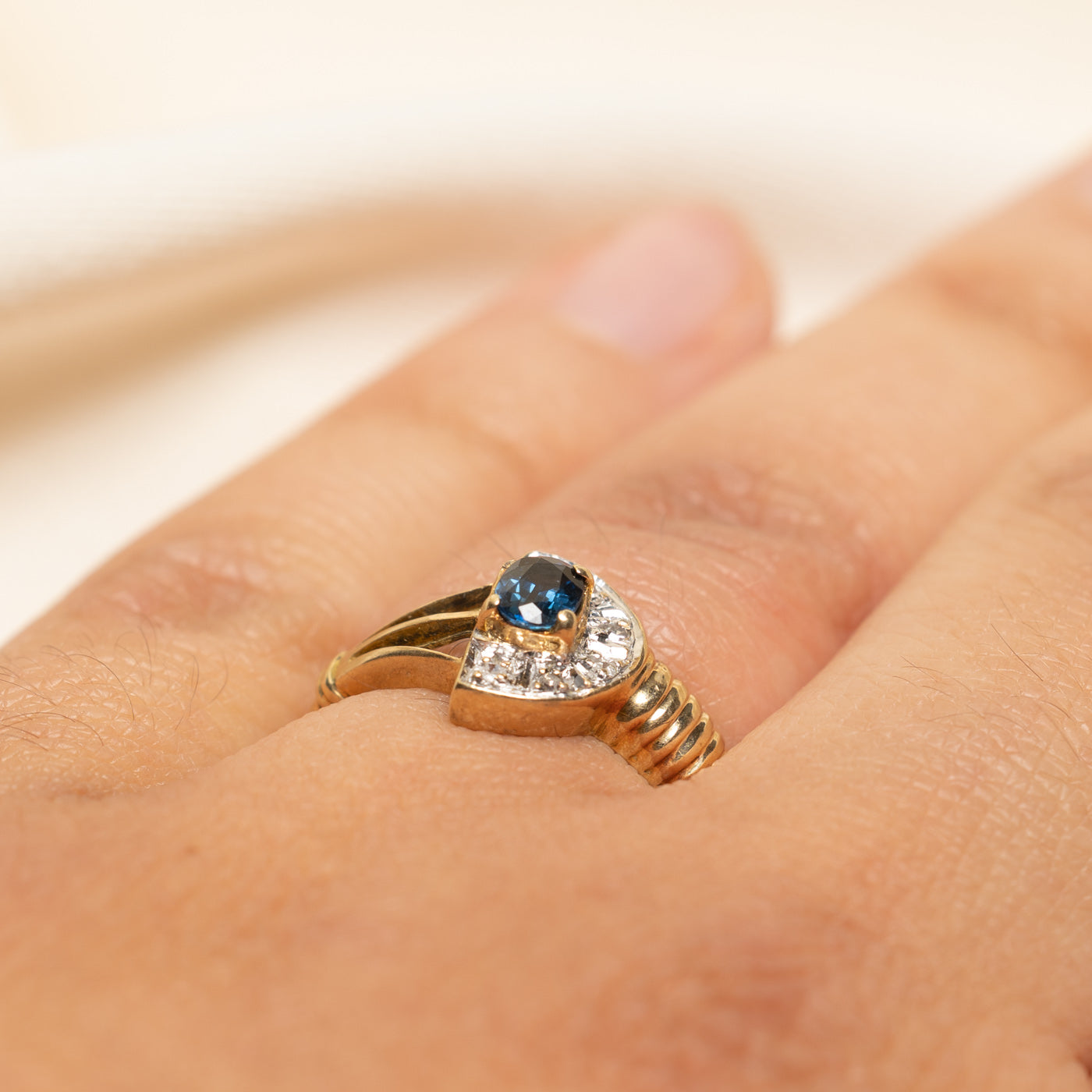 14k Sapphire & Diamond Abstract Ring | 0.37ct, 0.03ctw | SZ 6