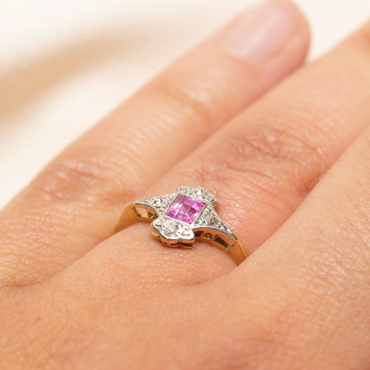 Pink Sapphire & Diamond Ring | 0.40ct, 0.10ctw | SZ 6.5