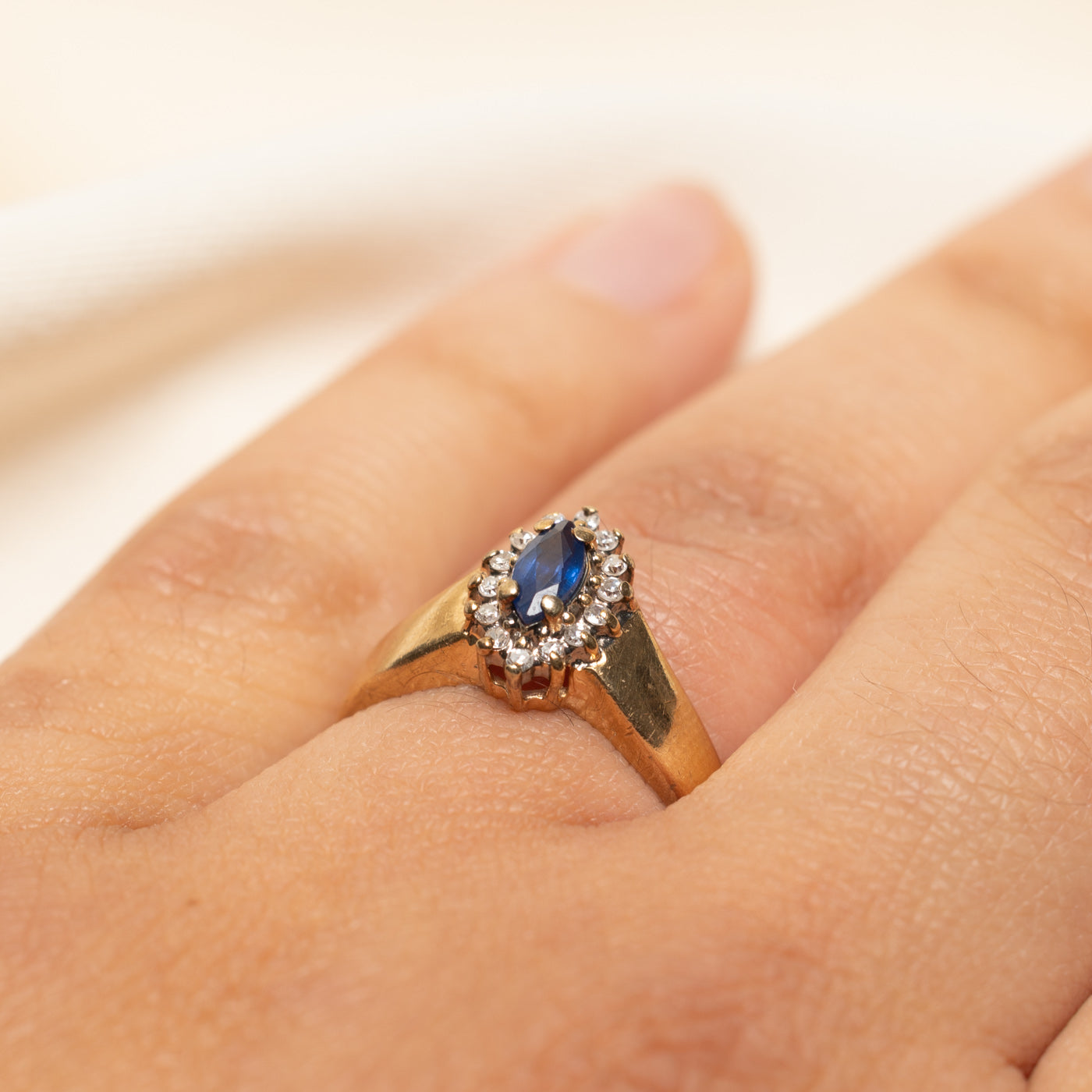 Marquise Cut Sapphire & Diamond Ring | 0.25ct, 0.10ctw | SZ 6.5