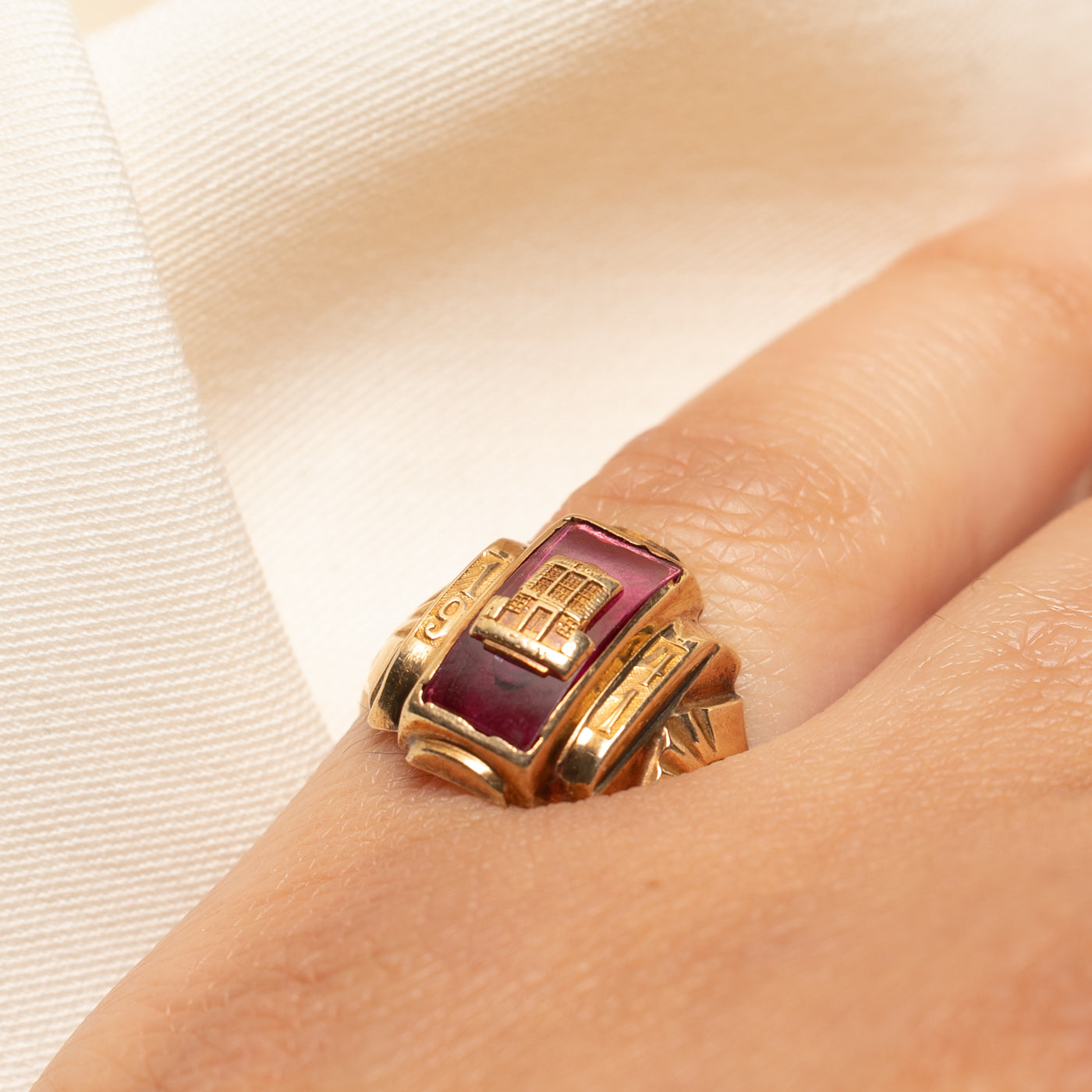 1941 Rectangle Cut Synthetic Ruby Class Ring | 1.10ct | SZ 5.75