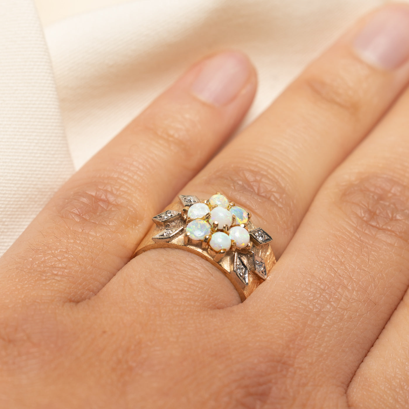 Vintage Opal & Diamond Band | 0.70ctw, 0.03ctw | SZ 7