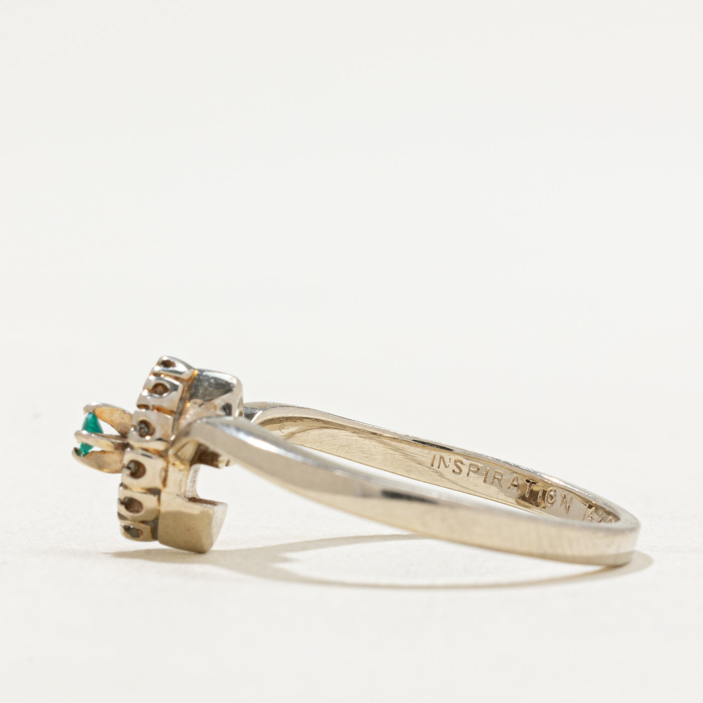 Green Glass & Diamond Chevron Ring | 0.03ct, 0.10ctw | SZ 8