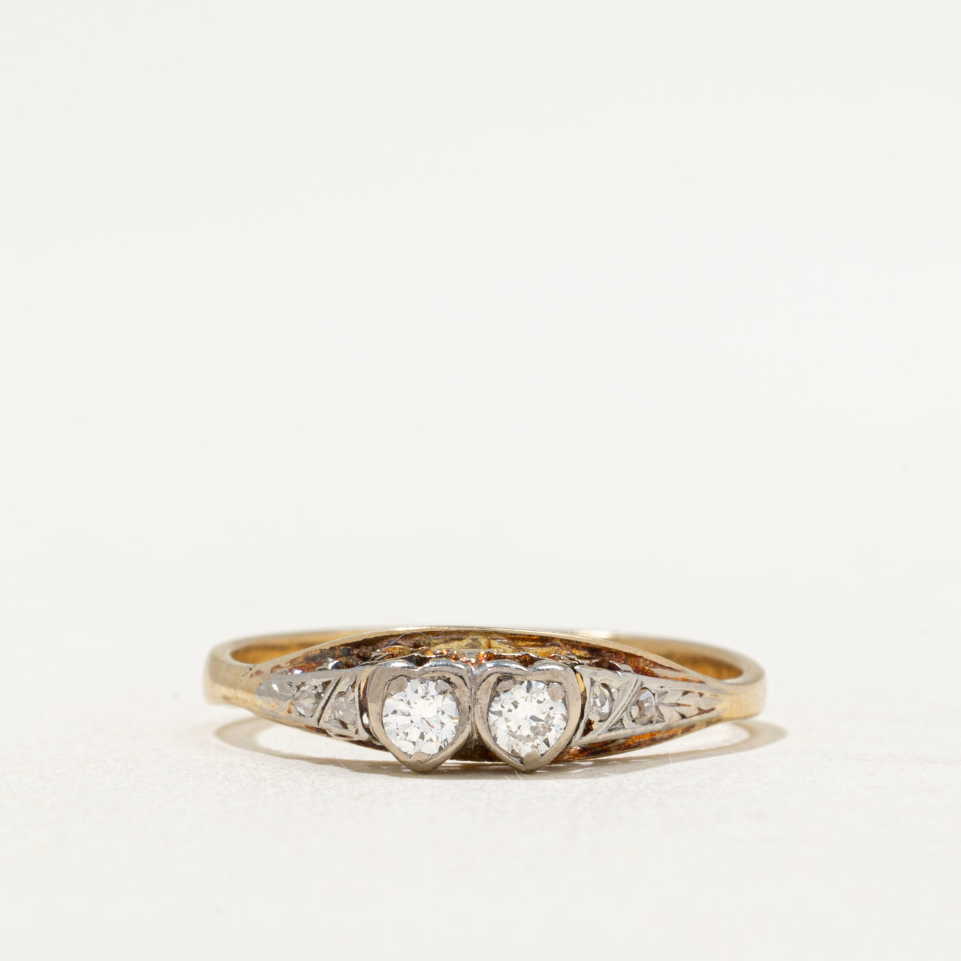 Antique Two Stone Diamond Heart Ring | 0.16ctw | SZ 8.25