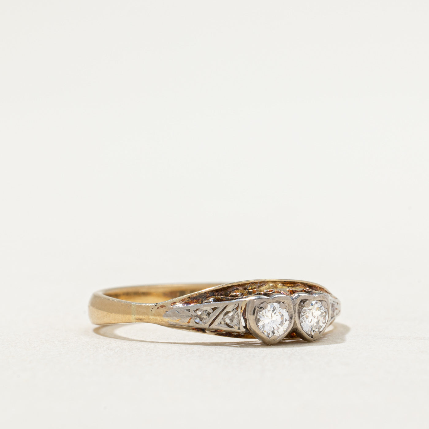 Antique Two Stone Diamond Heart Ring | 0.16ctw | SZ 8.25