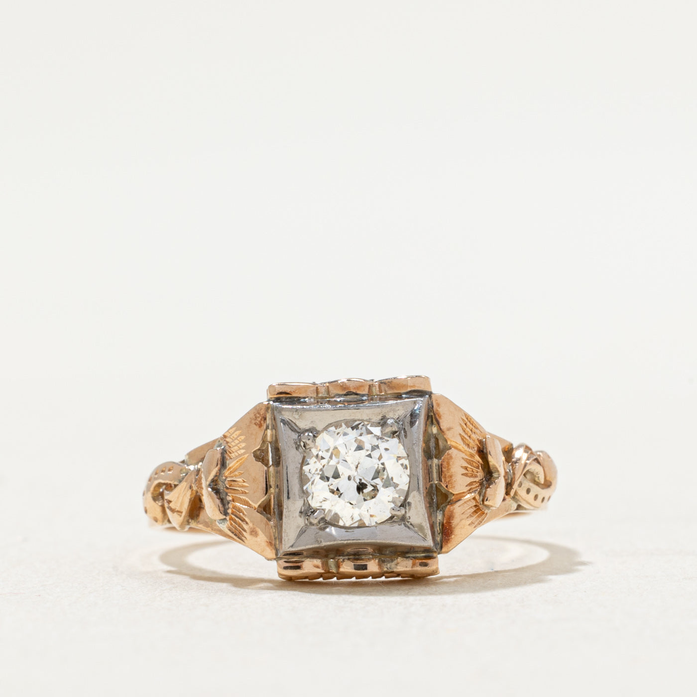 Bague de fiançailles ancienne européenne en diamant | 0,37 ct | Taille 6,25