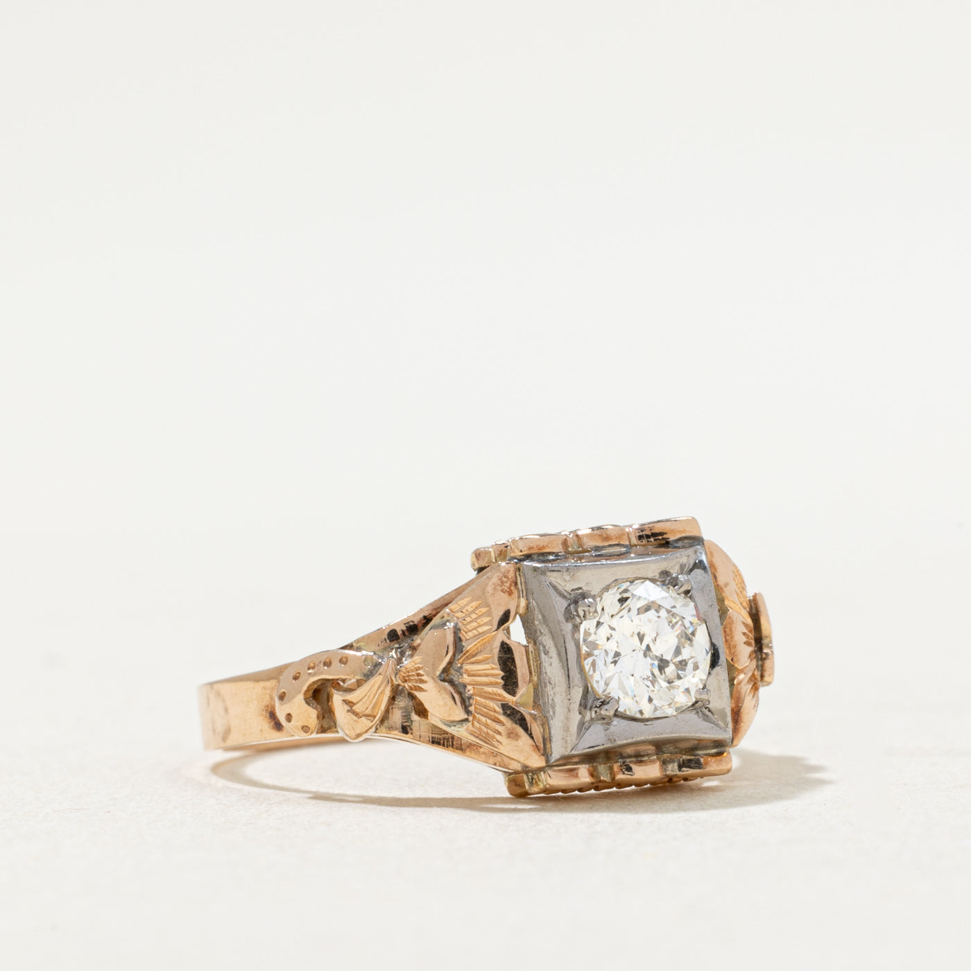 Bague de fiançailles ancienne européenne en diamant | 0,37 ct | Taille 6,25