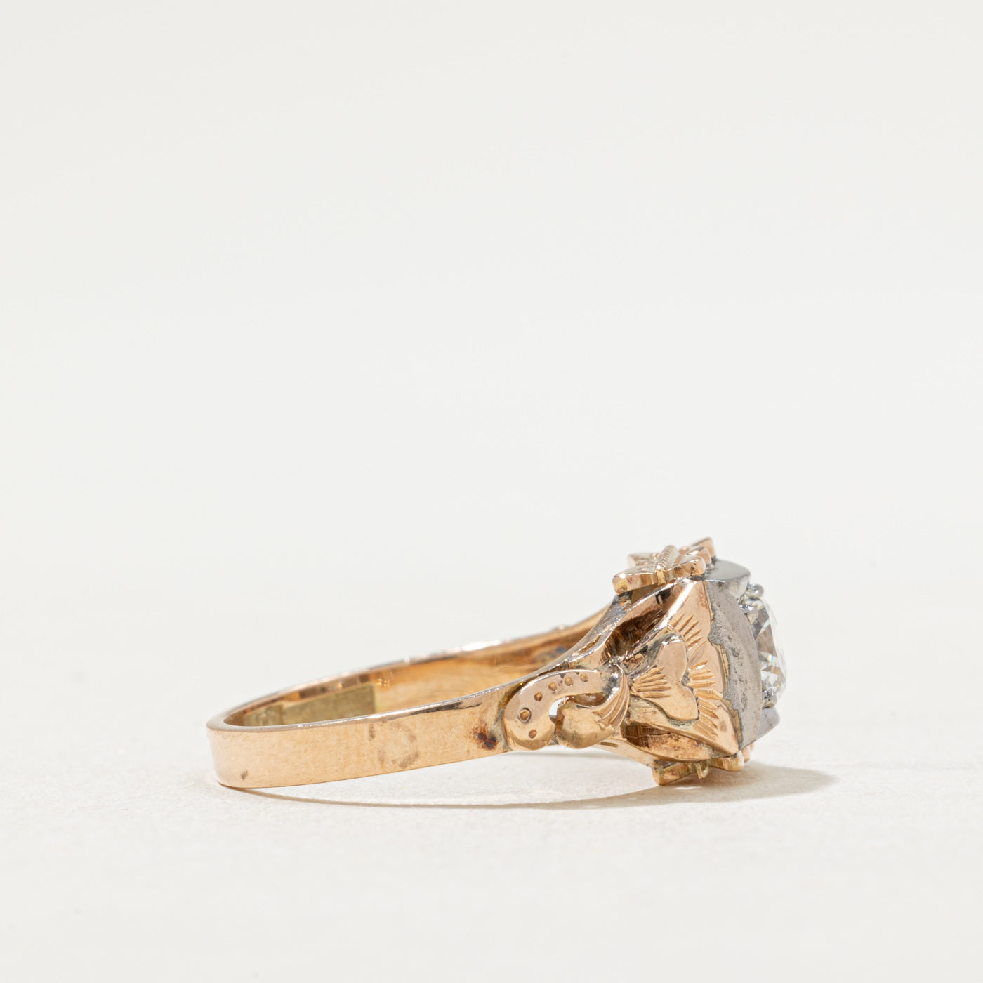 Bague de fiançailles ancienne européenne en diamant | 0,37 ct | Taille 6,25