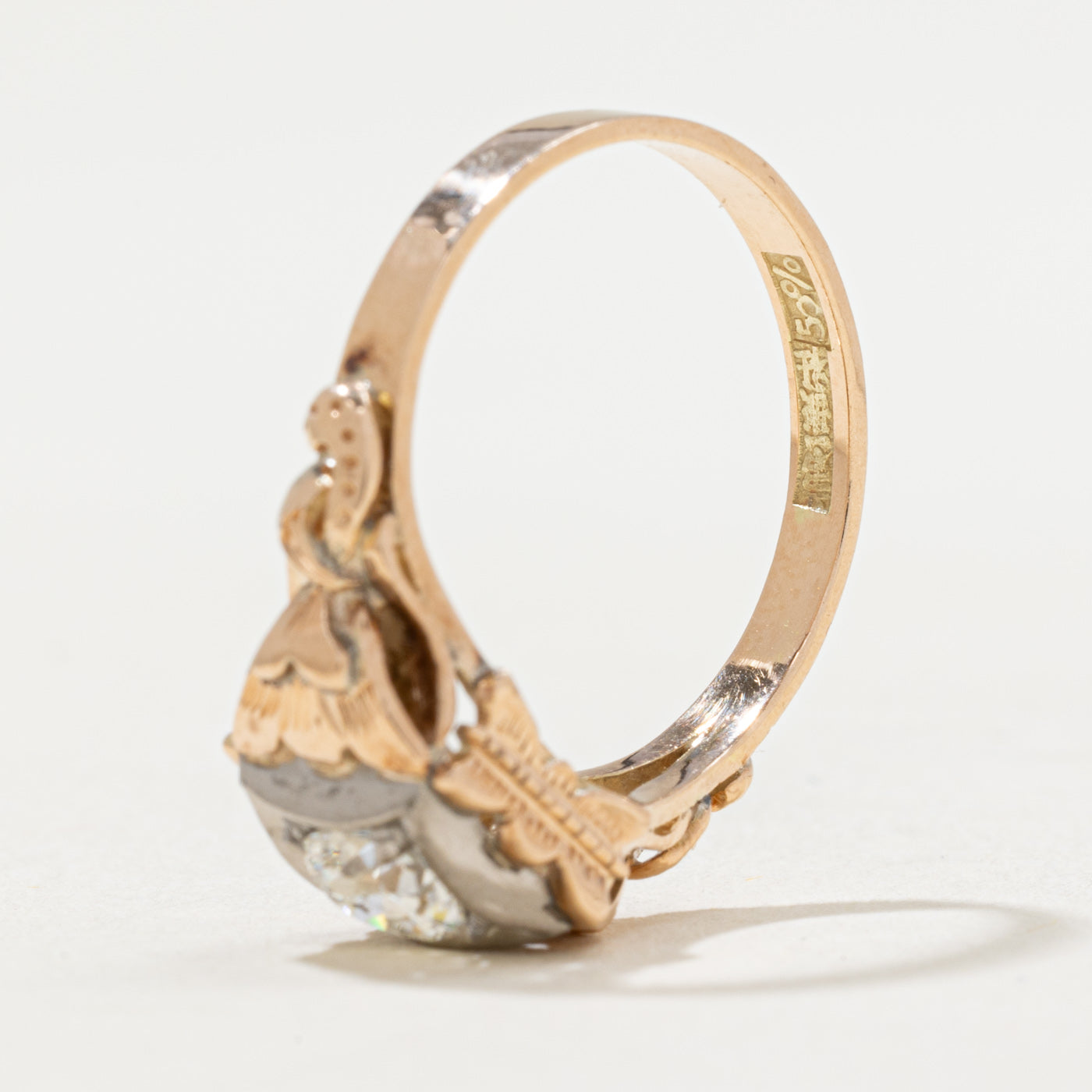 Bague de fiançailles ancienne européenne en diamant | 0,37 ct | Taille 6,25