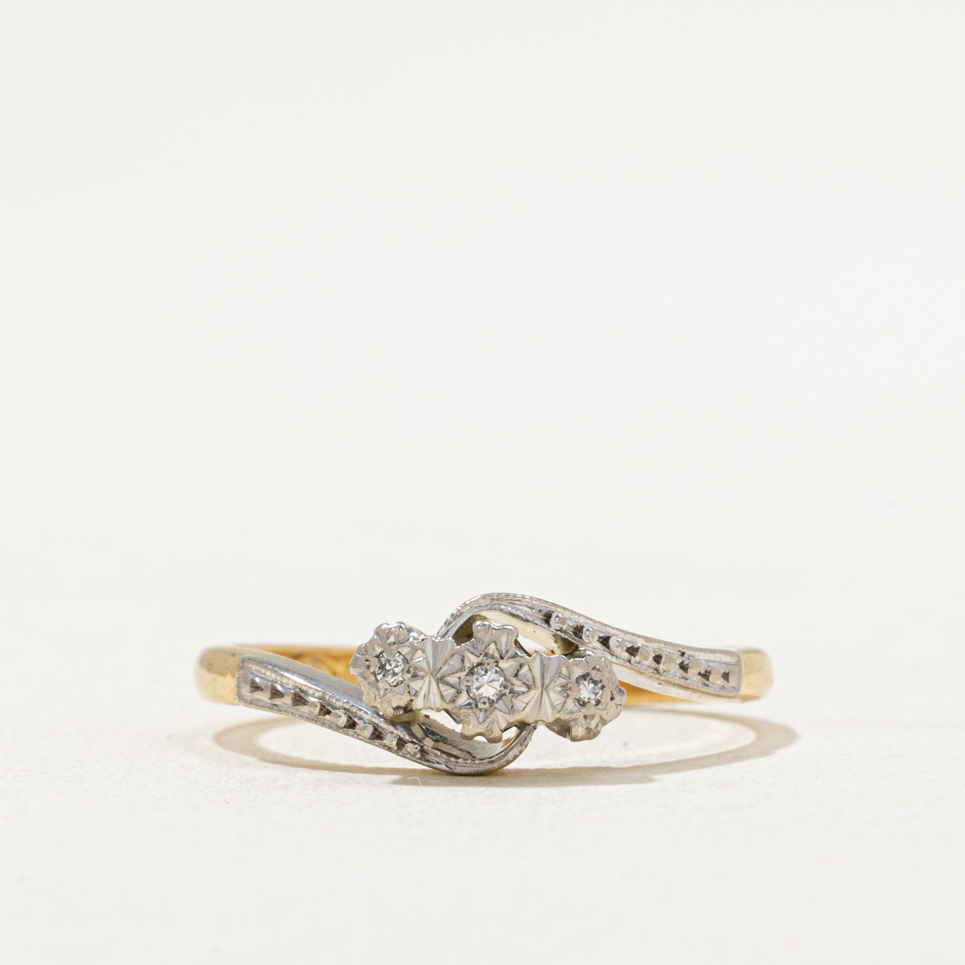 Three Stone Diamond Cross Over Ring | 0.02ctw | SZ 7.25