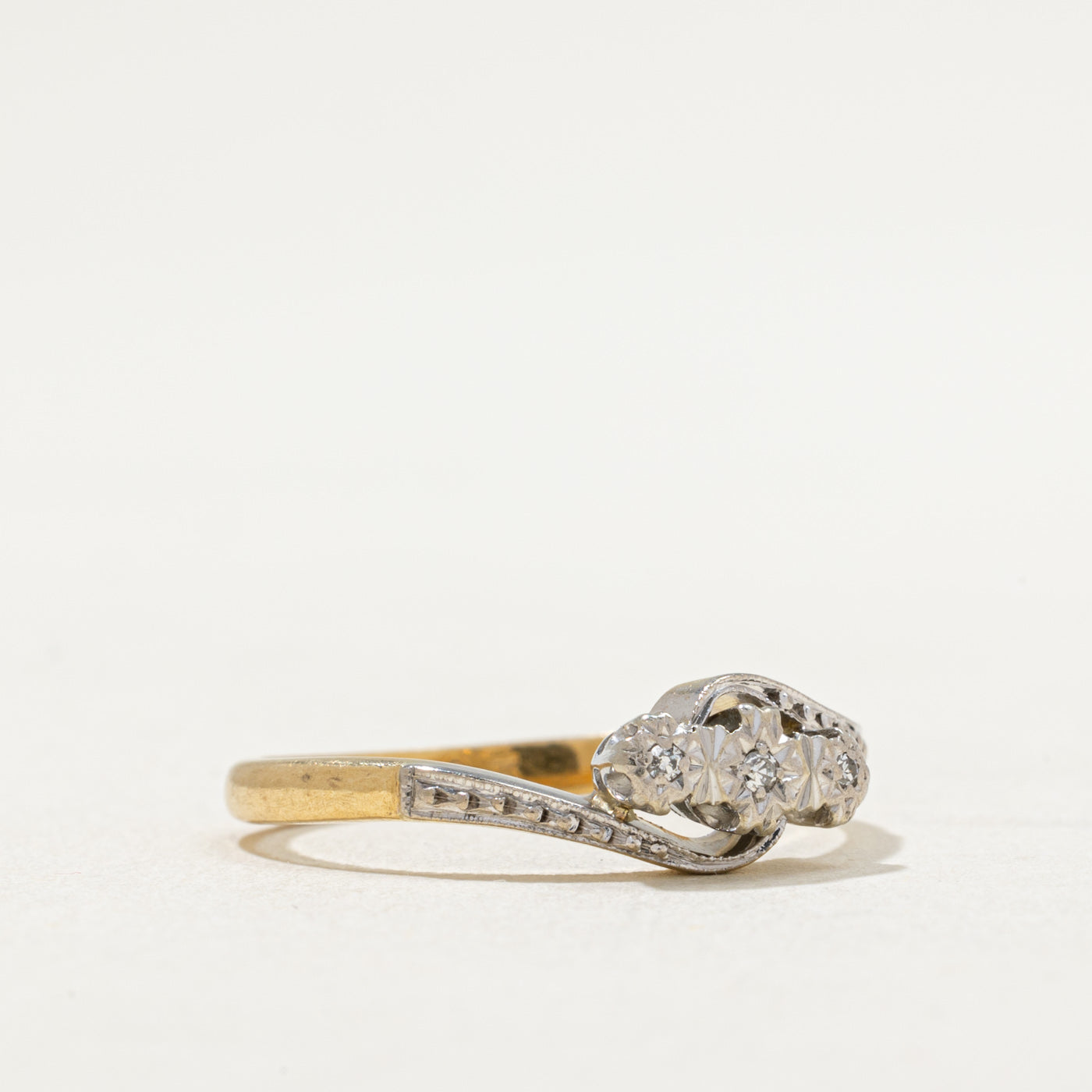 Three Stone Diamond Cross Over Ring | 0.02ctw | SZ 7.25