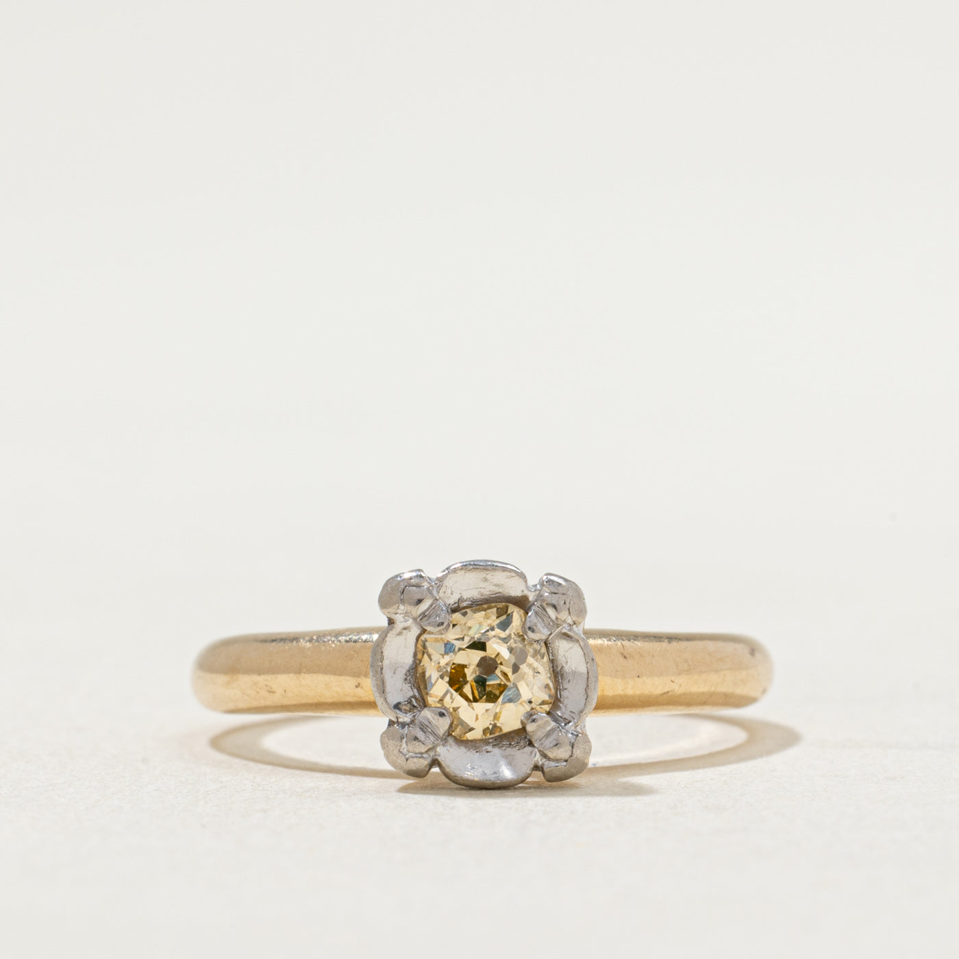 Fancy Yellow Old Mine Cut Diamond Engagement Ring | 0.37ct | SZ 7.5