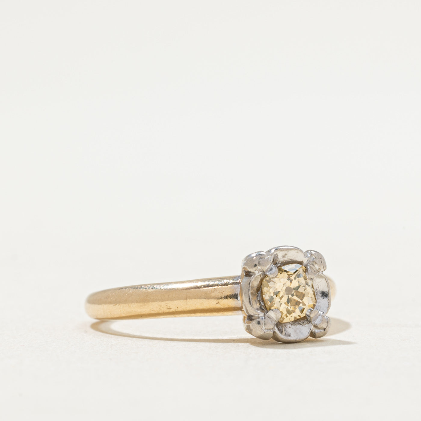 Fancy Yellow Old Mine Cut Diamond Engagement Ring | 0.37ct | SZ 7.5