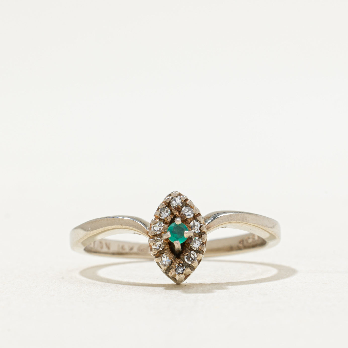 Green Glass & Diamond Chevron Ring | 0.03ct, 0.10ctw | SZ 8