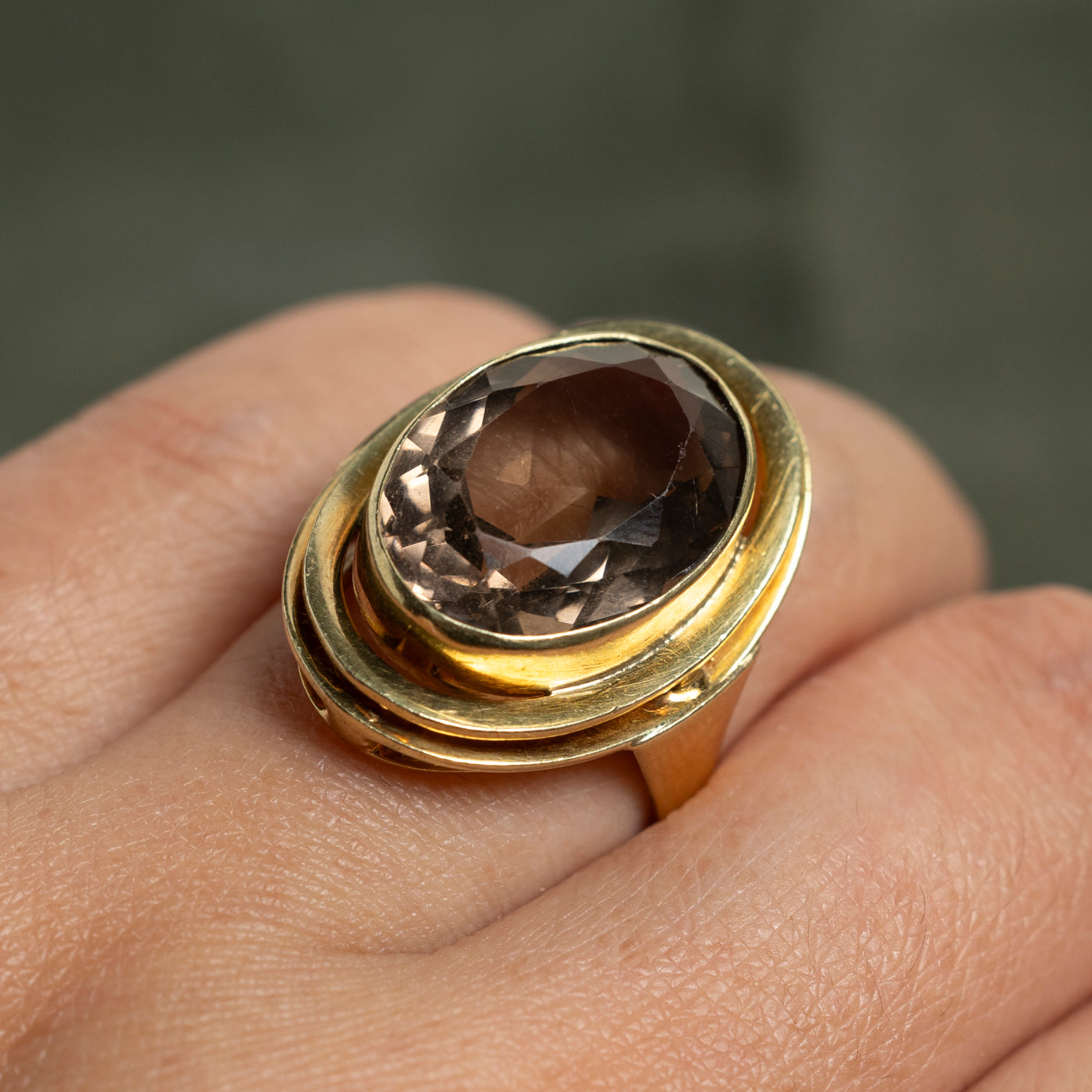 Oval Cut Smoky Quartz Cocktail Ring | 9.55ct | SZ 7.5