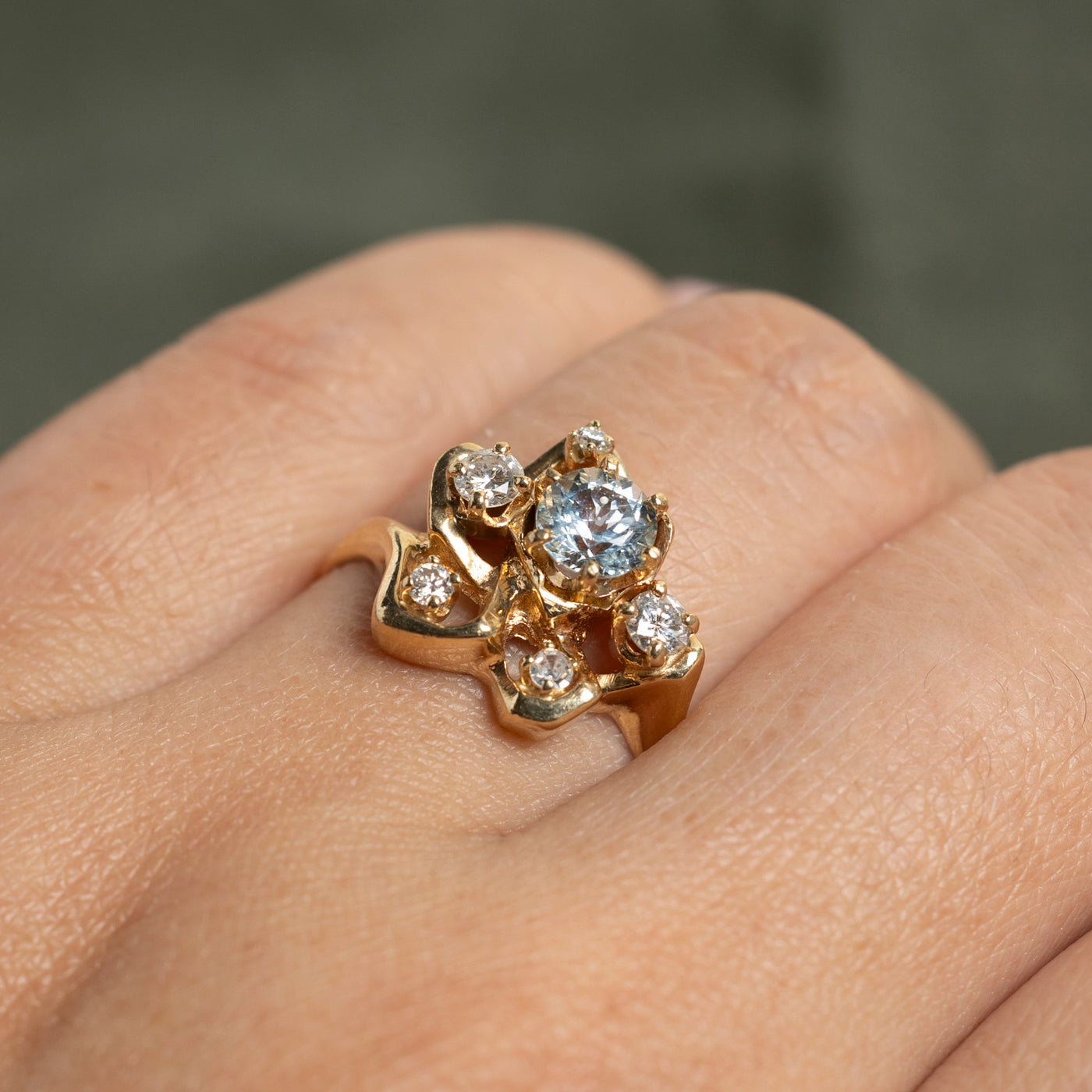 Scattered Aquamarine & Diamond Cocktail Ring | 0.50ct, 0.31ctw | SZ 8