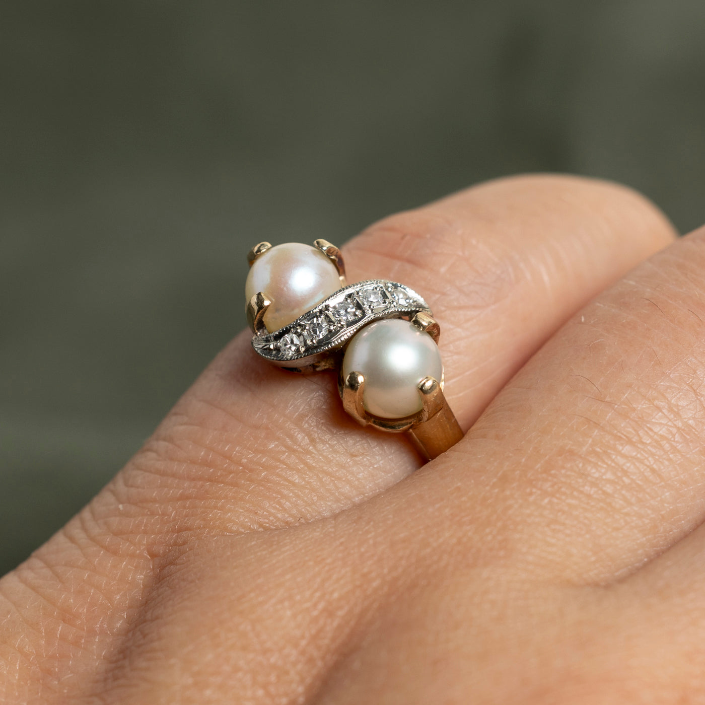 Toi et Moi Pearl & Diamond Ring | 0.06ctw | SZ 5