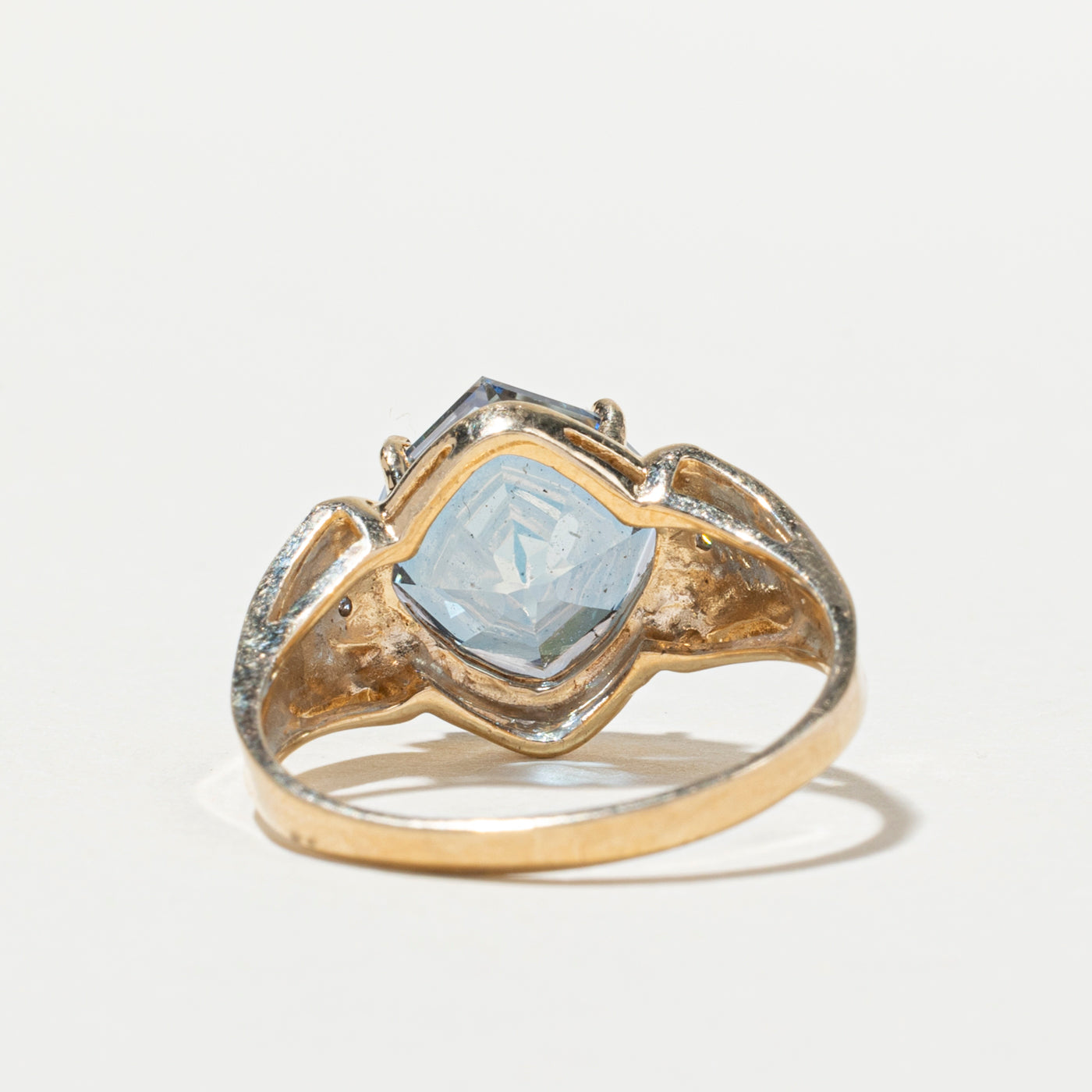 Octagon Cut Blue Topaz & Diamond Ring | 3.89ct, 0.01ctw | SZ 9.25