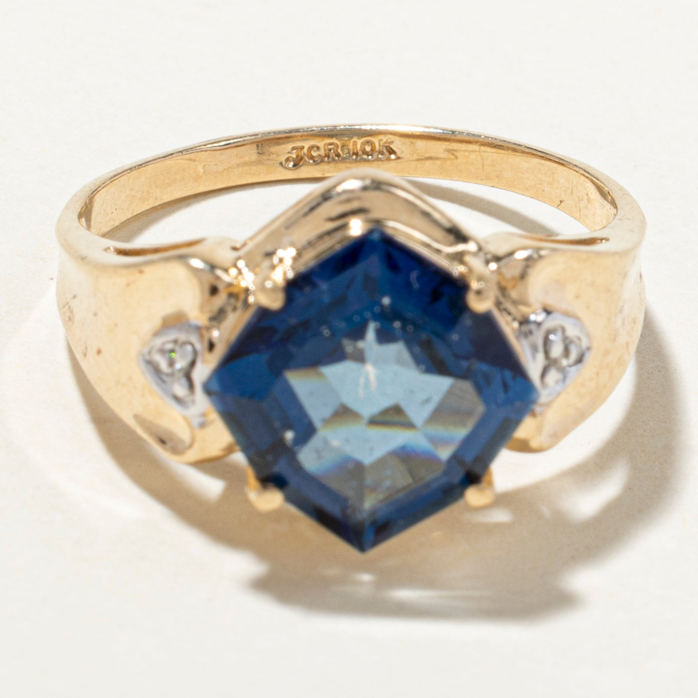 Octagon Cut Blue Topaz & Diamond Ring | 3.89ct, 0.01ctw | SZ 9.25
