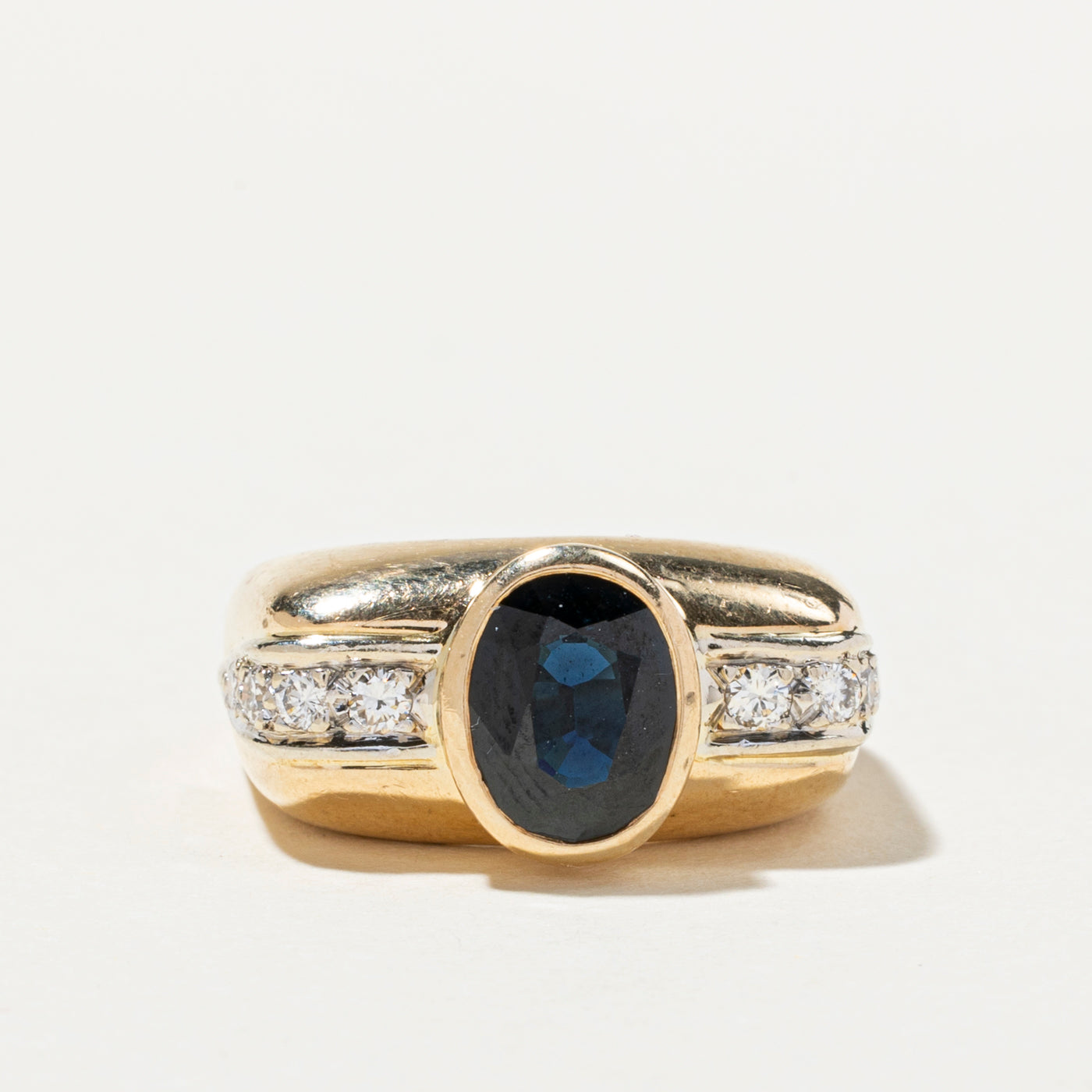Bezel Set Sapphire & Diamond Cocktail Ring | 1.88ct, 0.28ctw | SZ 8