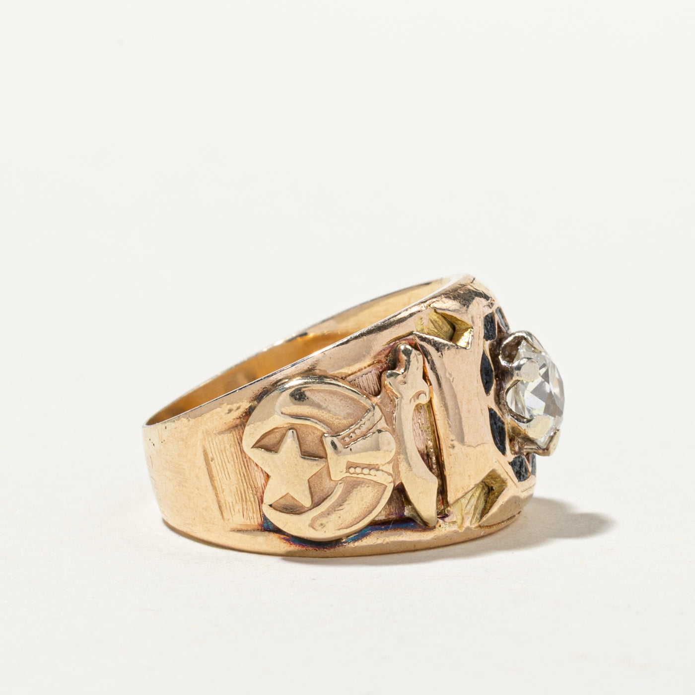 Bague maçonnique ancienne européenne en diamant | 0,75 ct | Taille 8,25