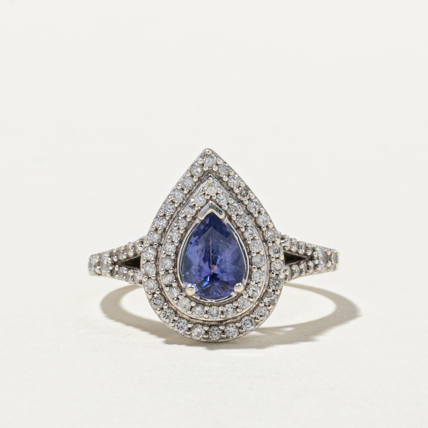 Pear Cut Tanzanite & Diamond Halo Ring | 0.68ct, 0.58ctw | SZ 7.5