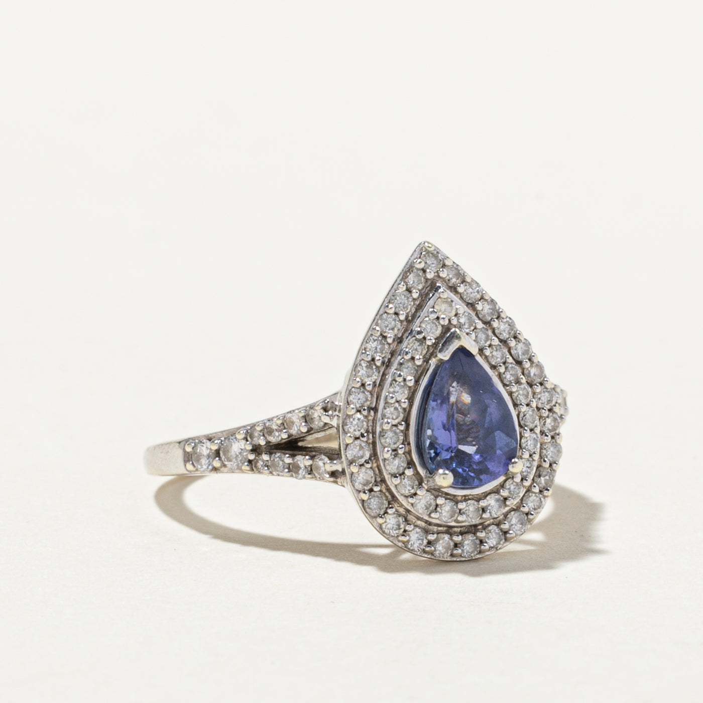 Pear Cut Tanzanite & Diamond Halo Ring | 0.68ct, 0.58ctw | SZ 7.5