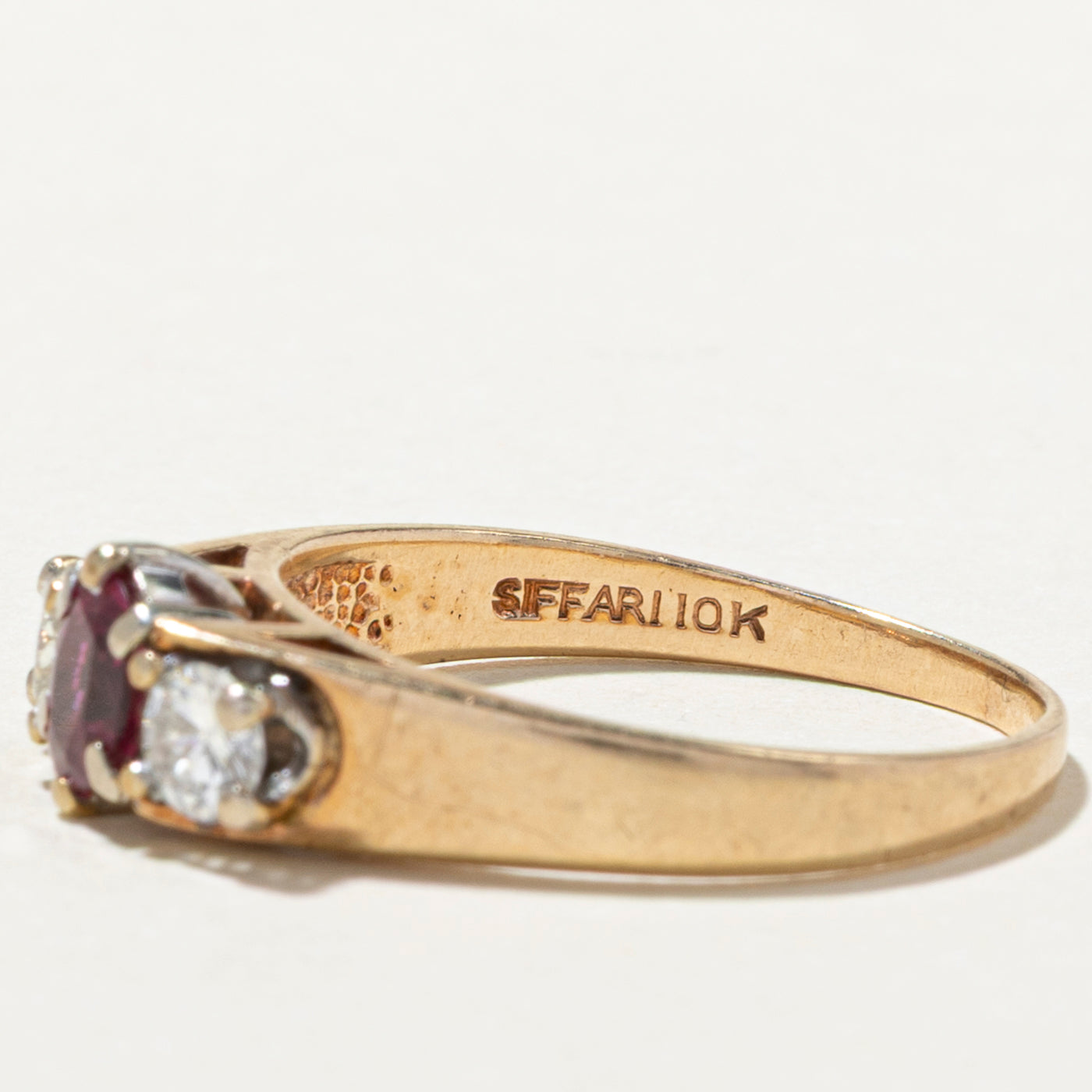 Three Stone Ruby & Diamond Ring | 0.52ct, 0.18ctw | SZ 7.25