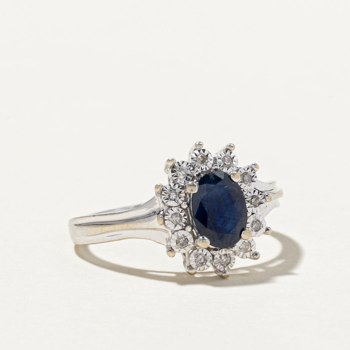 Oval Cut Sapphire & Diamond Petal Ring | 0.94ct, 0.08ctw | SZ 7