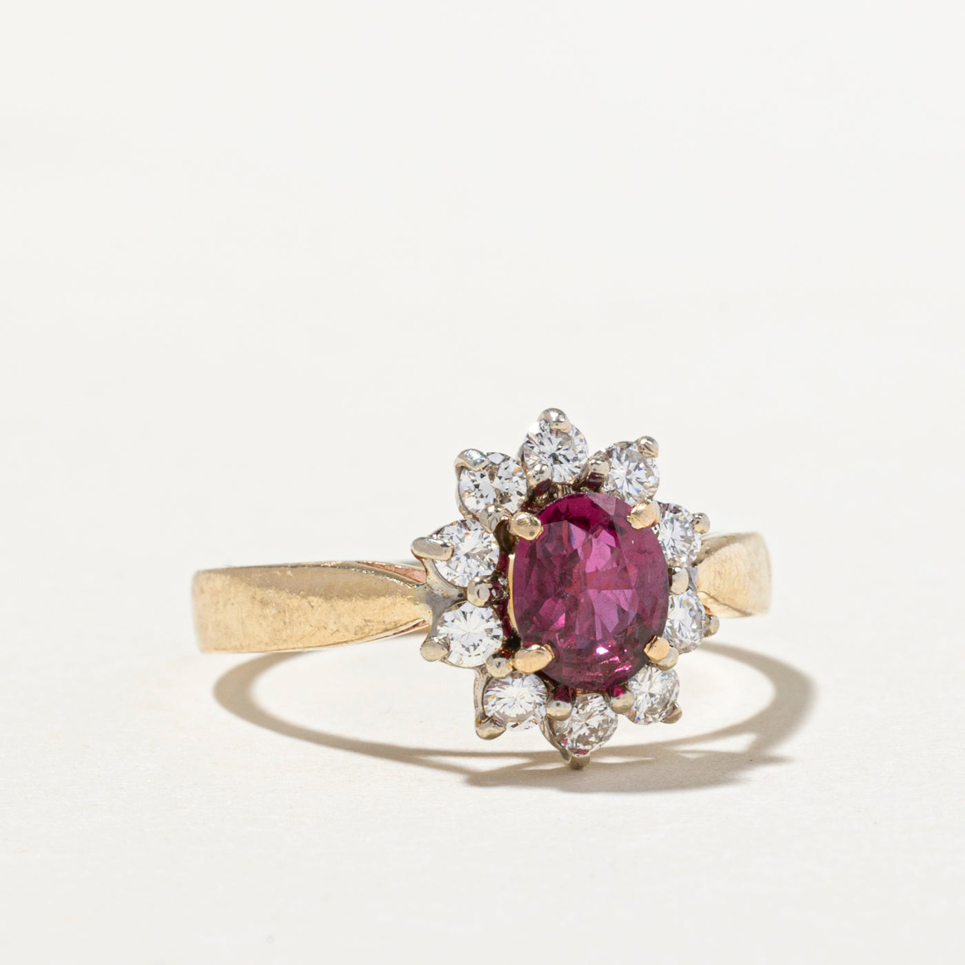 Oval Cut Ruby & Diamond Petal Ring | 0.62ct, 0.38ctw | SZ 6.25