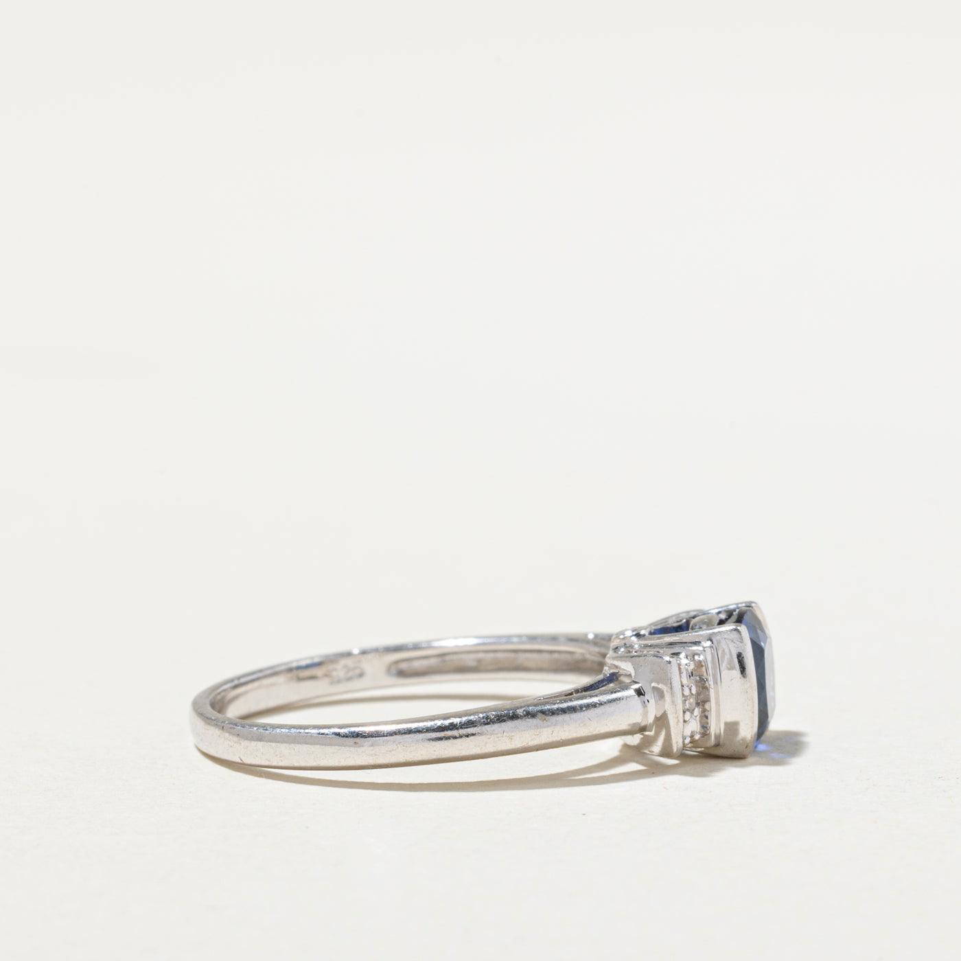 Sterling Silver Synthetic Sapphire & Natural Diamond Ring | 1.00ct, 0.01ctw | SZ 7.5