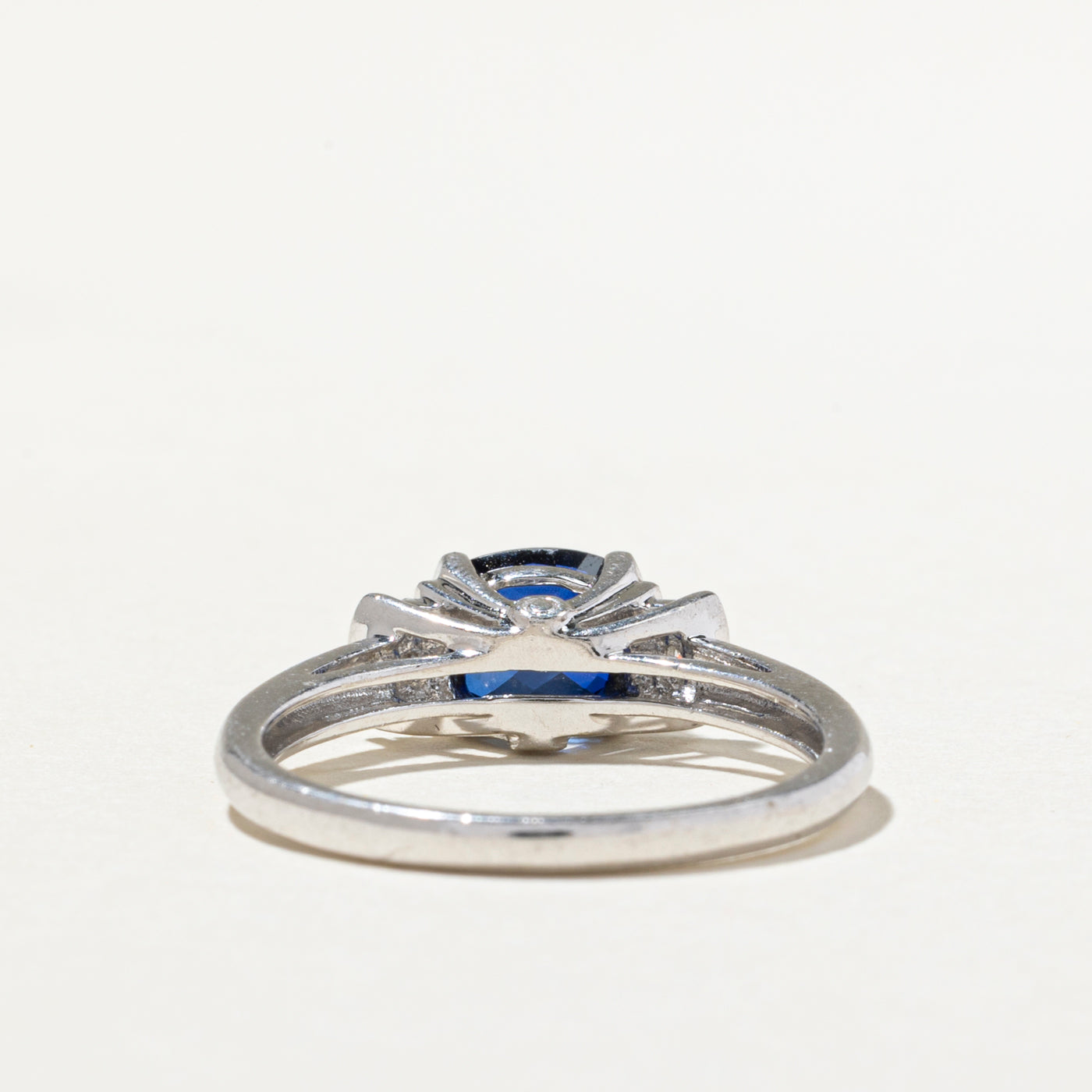 Sterling Silver Synthetic Sapphire & Natural Diamond Ring | 1.00ct, 0.01ctw | SZ 7.5