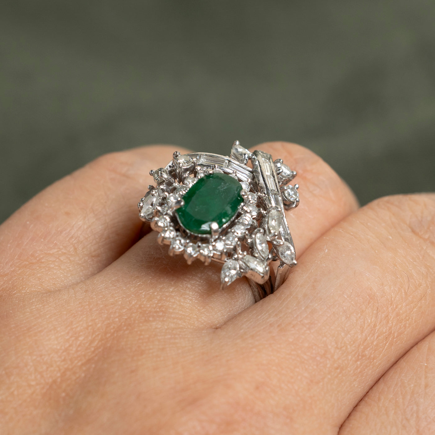 Emerald & Diamond Petal Cocktail Ring | 1.14ct, 1.65ctw | SZ 7